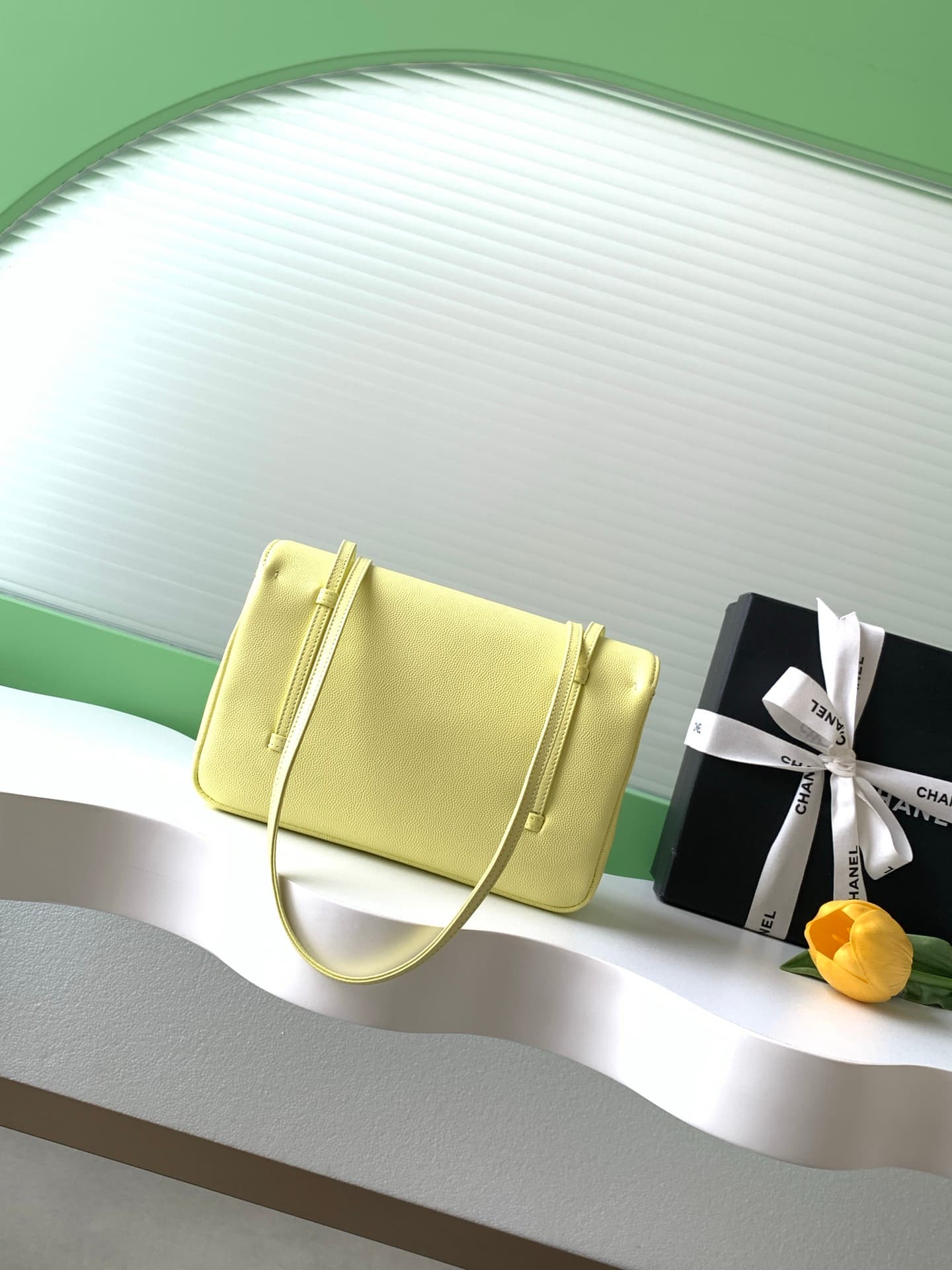 Chanel Small Flap Bag Grained Shiny Calfskin & Gold-Tone Metal AS6130 Yellow High