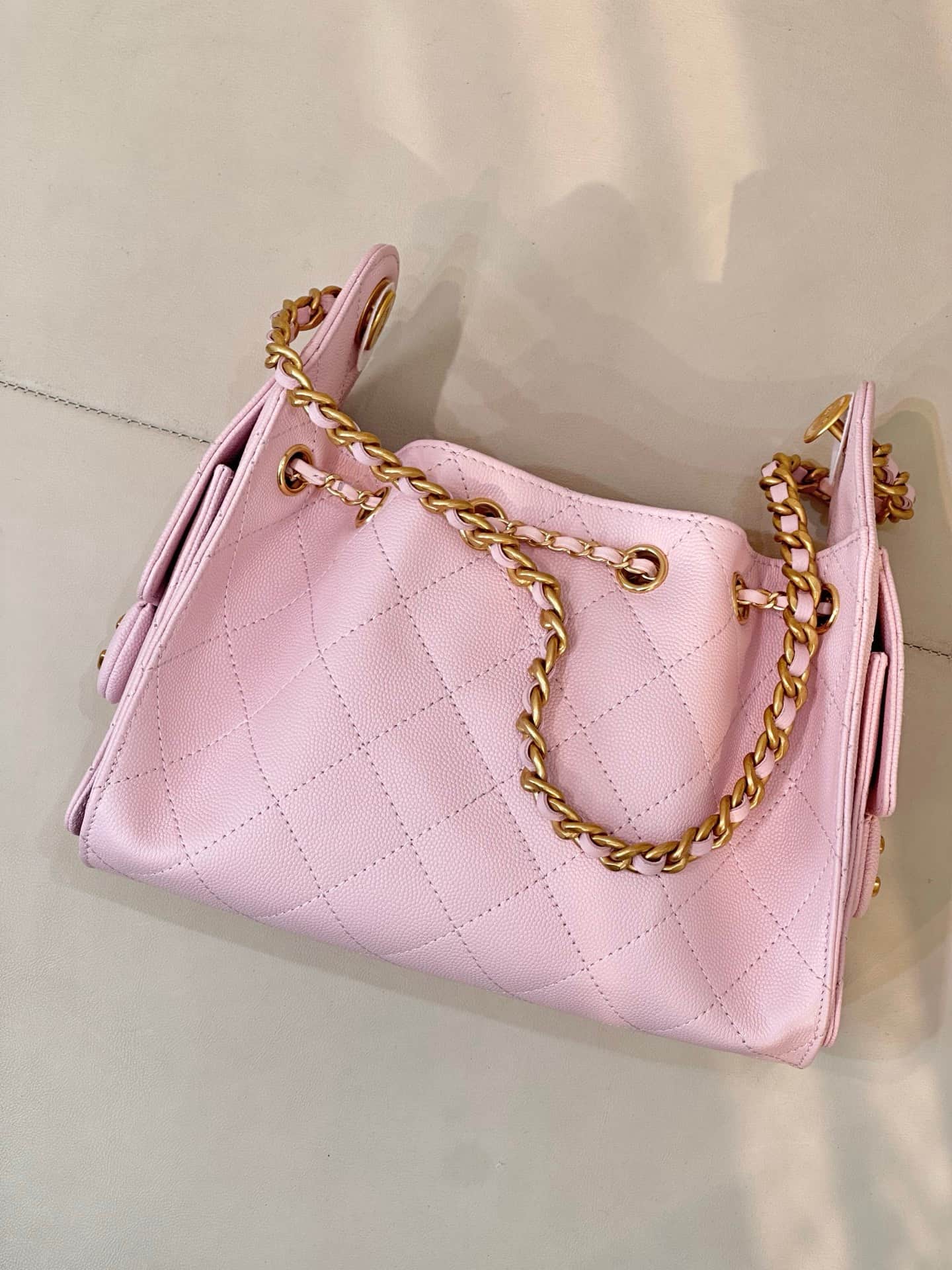 CHANEL 25 Mini Handbag AS5631 Grained Calfskin & Gold-tone Metal Light Pink TOP