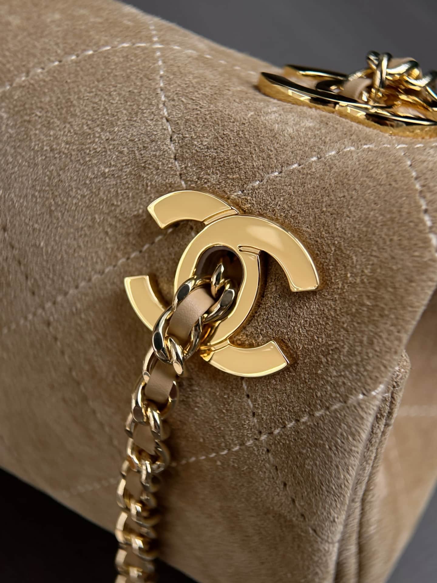 Chanel Flap Bag Suede Calfskin & Gold-Tone Metal Beige AS6449 A
