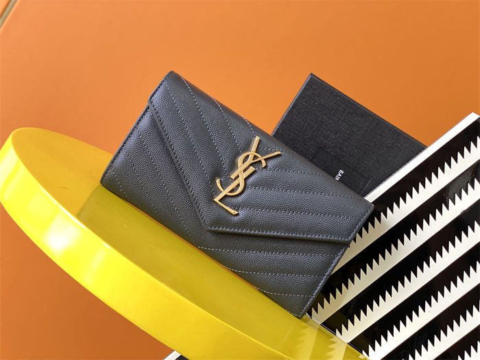 CASSANDRE MATELASSÉ LARGE FLAP WALLET IN GRAIN DE POUDRE LEATHER Beige High