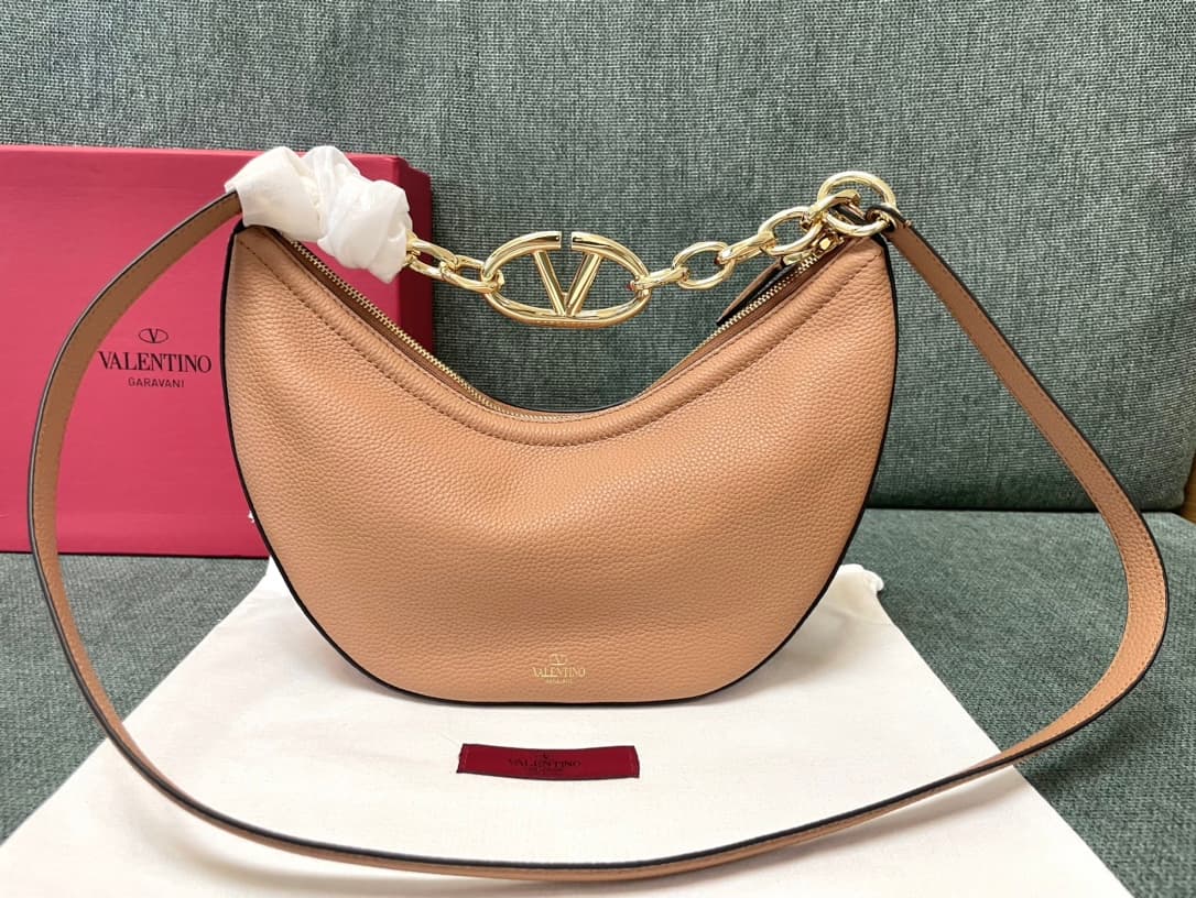 Valentino Garavani VLogo Moon small hobo bag in Nude Pink grained calfskin High