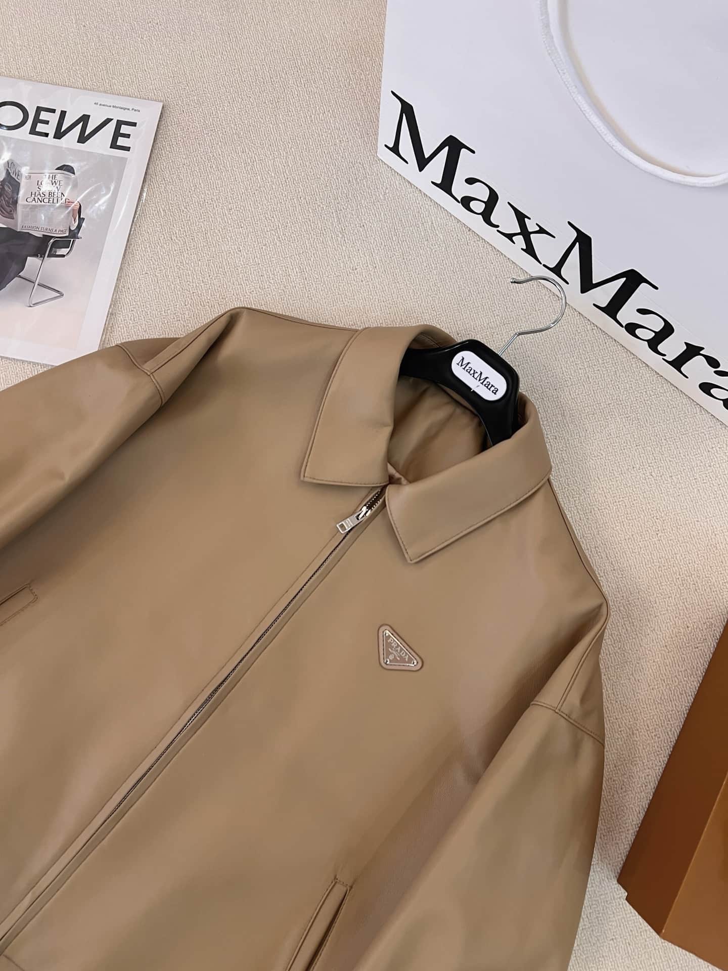 Prada Light Beige Nappa Leather Blouson Jacket