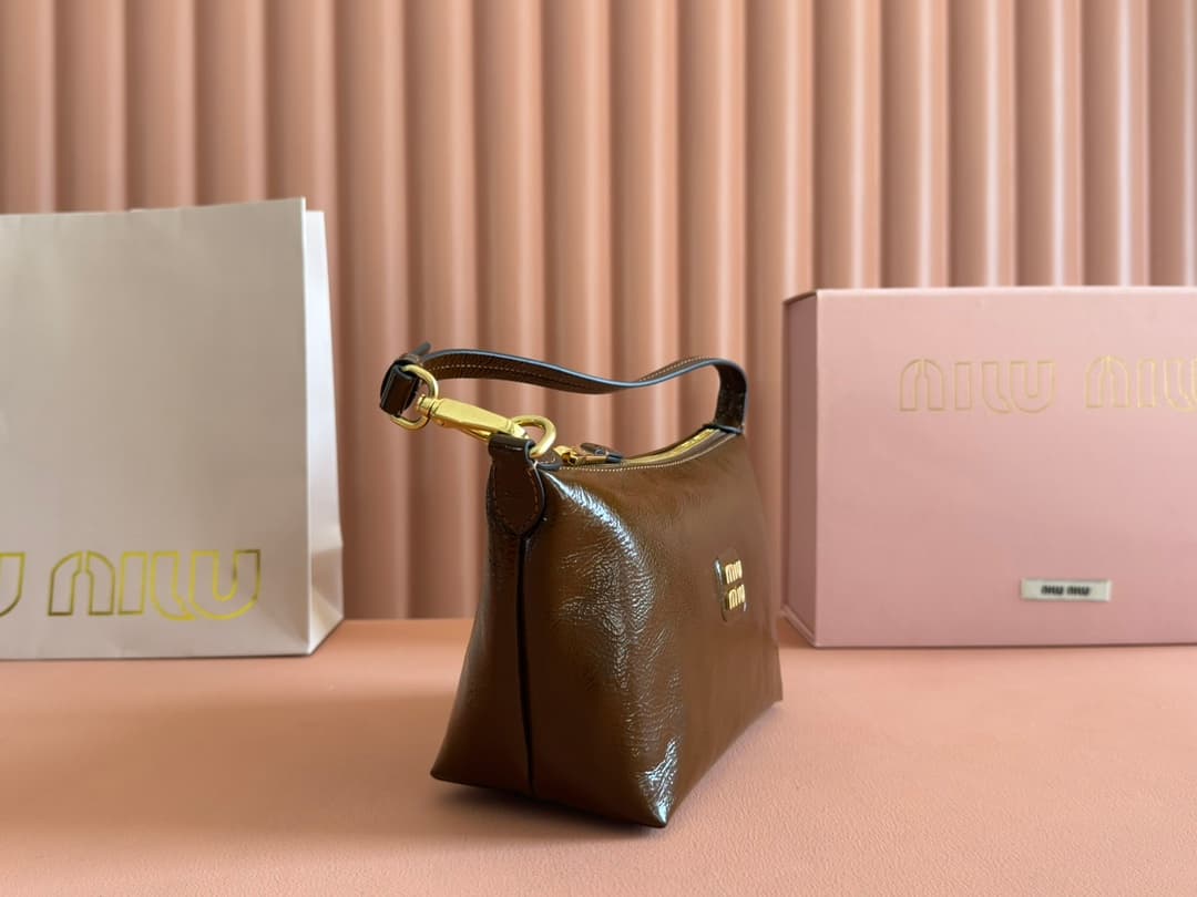 Miu Miu Brown Naplak patent leather pouch 5NE841 High