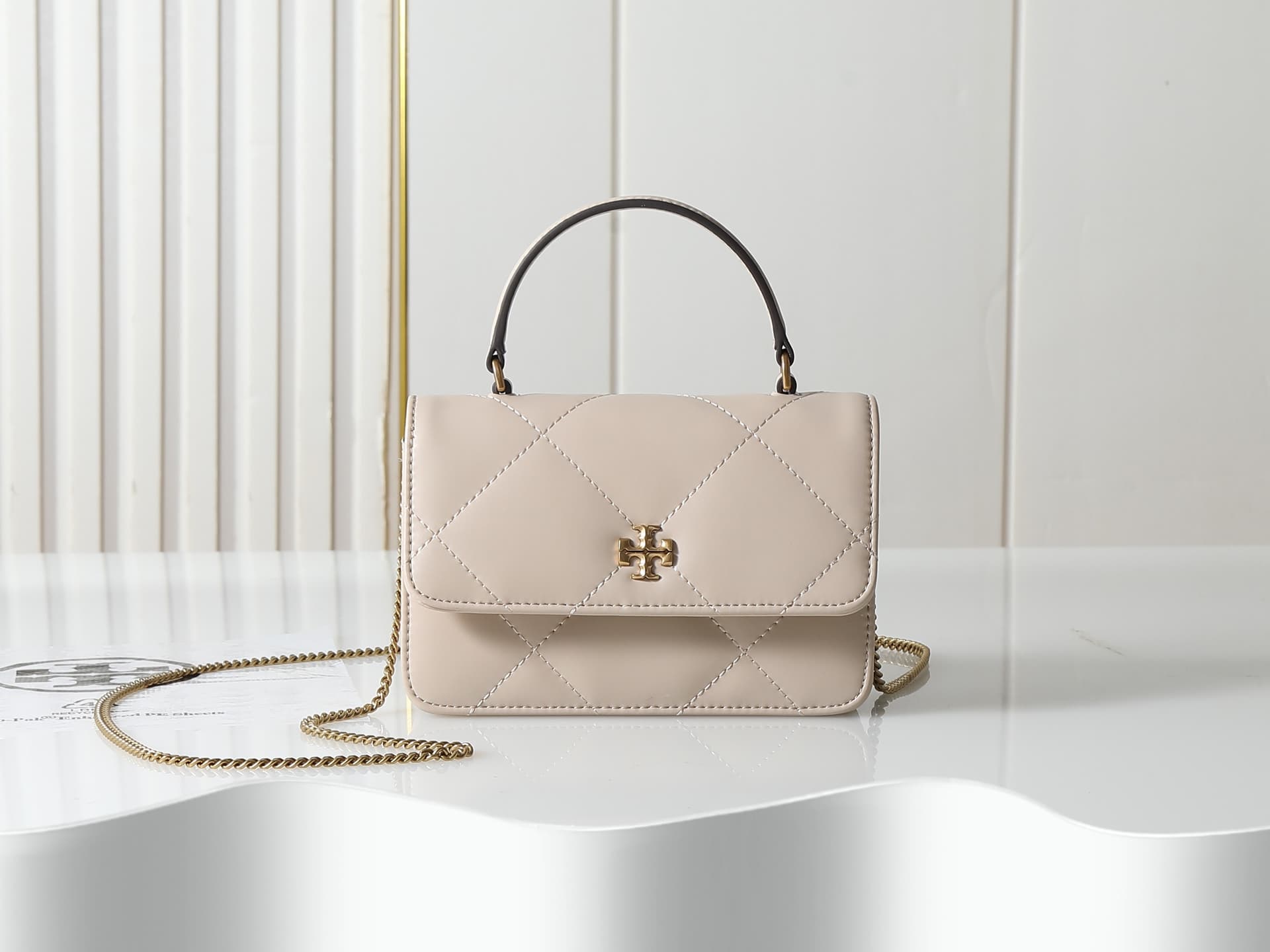 Tory Burch Mini Kira Diamond Quilt Top-Handle Crossbody bag beige high