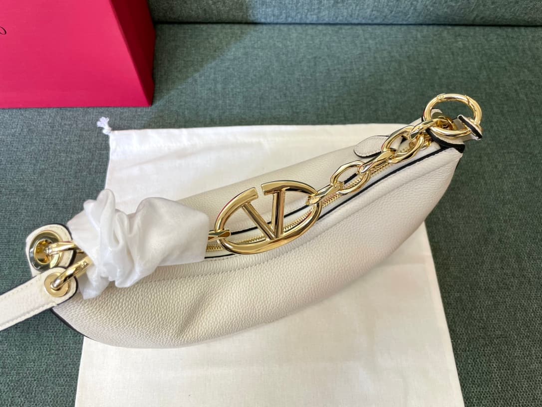 Valentino Garavani VLogo Moon small hobo bag in White grained calfskin High