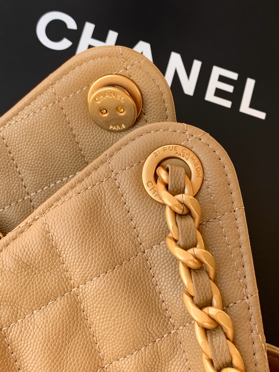 Chanel 25 Medium Hobo Medium handbag AS5311 Grained Calfskin & Gold-tone Metal Dark Beige A