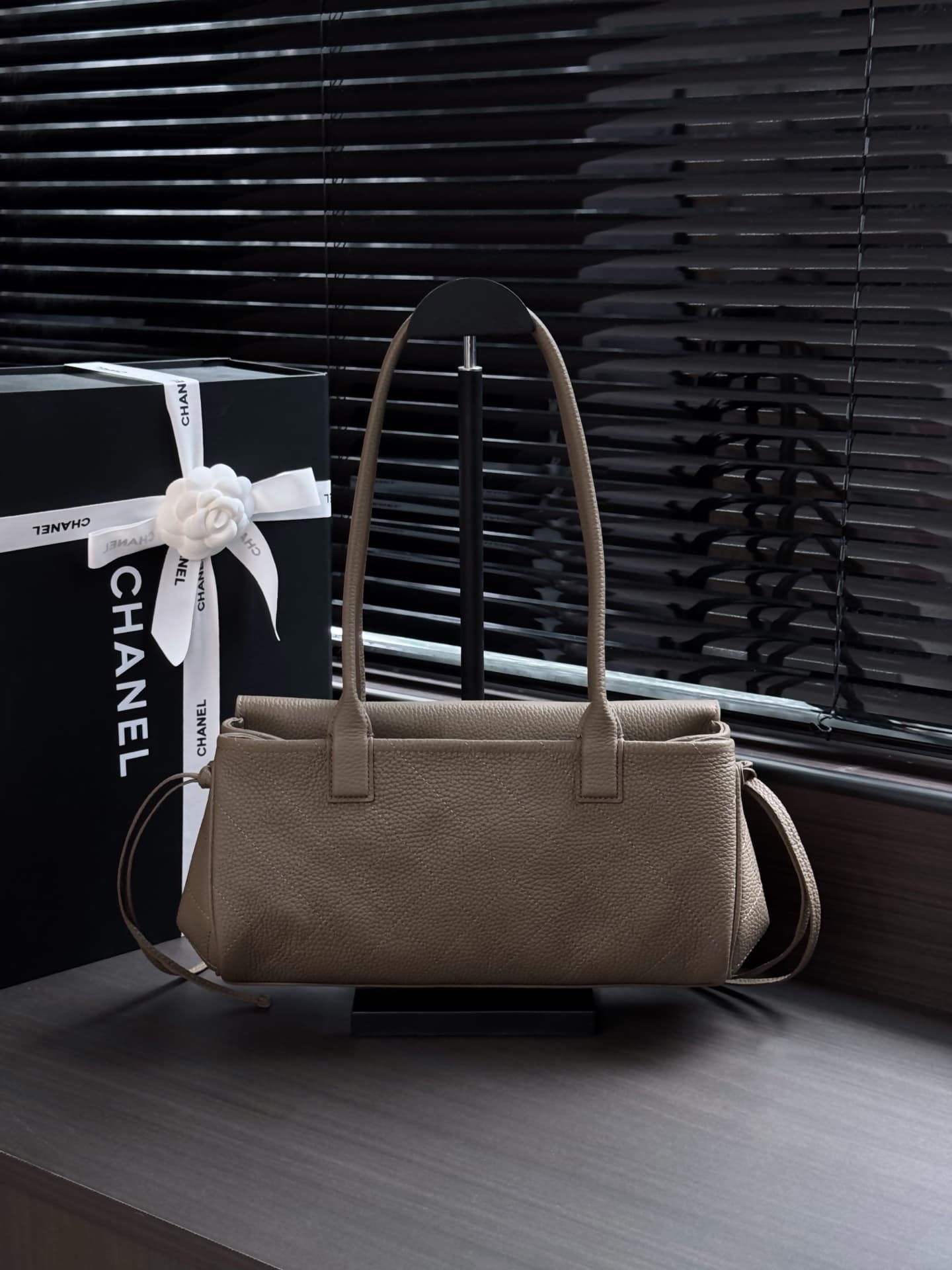 Chanel SMALL SHOPPING BAG Grained Calfskin & Gold-Tone Metal Grey AS6288 A