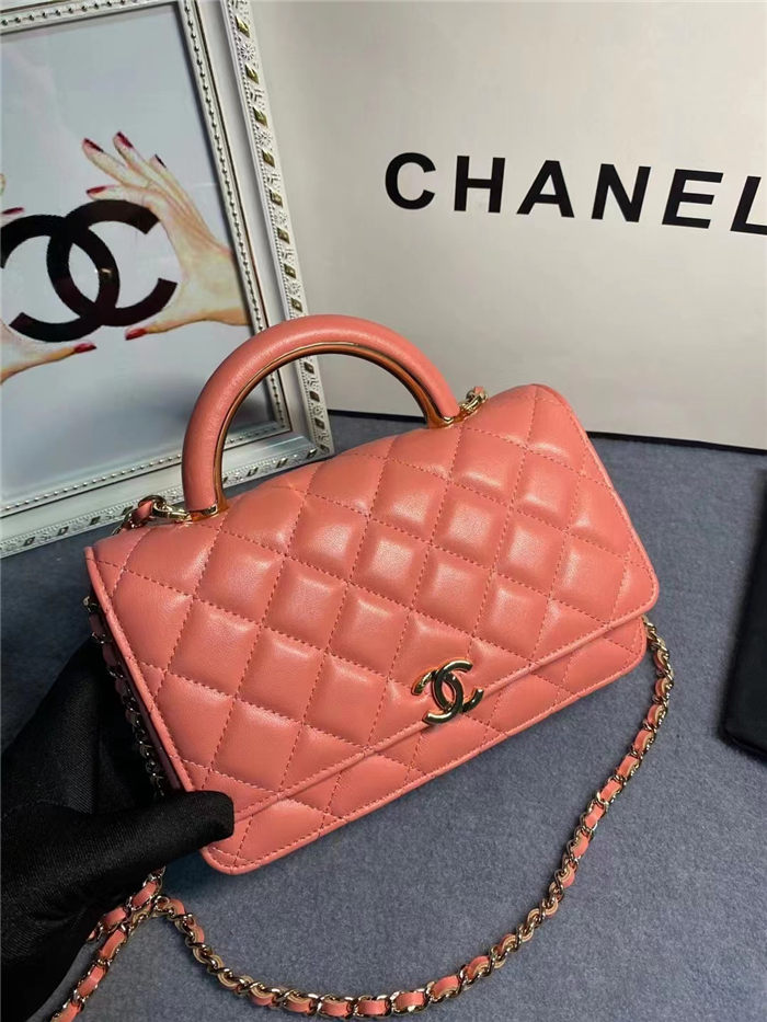 Chanel Wallet on Chain With Handle AP2844 Lambskin & Gold-Tone Metal Coral A