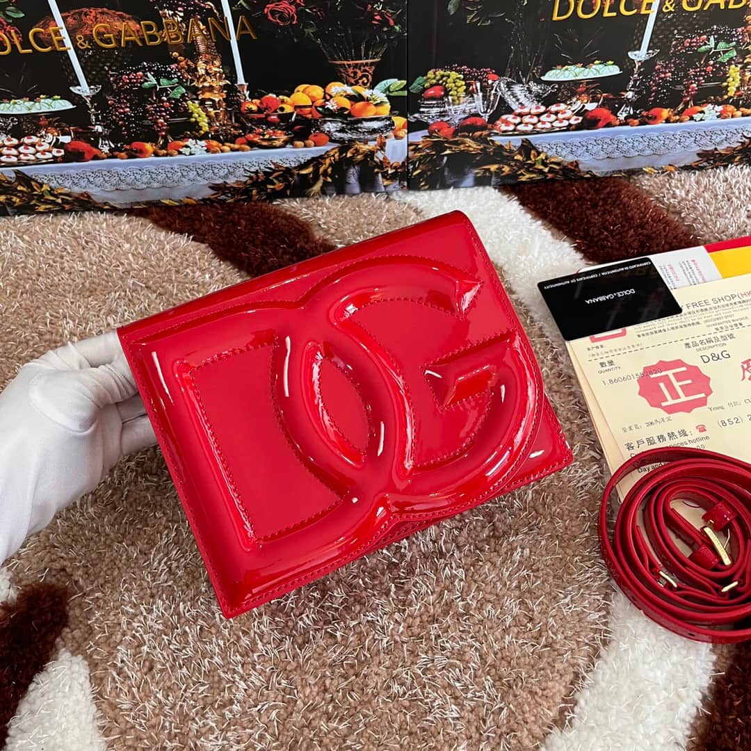 Dolce & Gabbana red patent calf leather DG Logo crossbody bag high