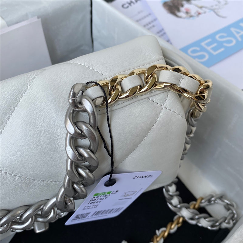 Chanel 19 Flap Bag Lambskin White Silver High