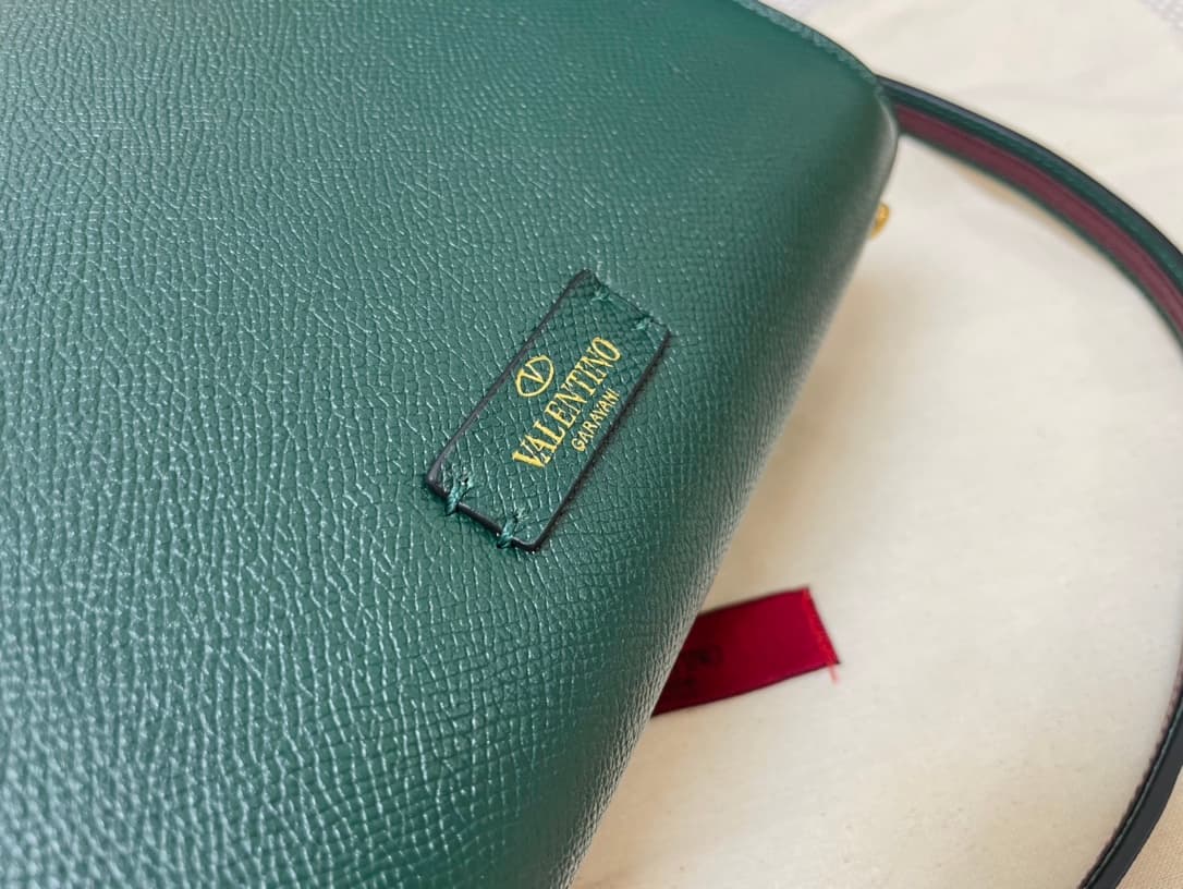 Valentino Mini Vsling Handbag In Dark Green Grainy Calfskin High