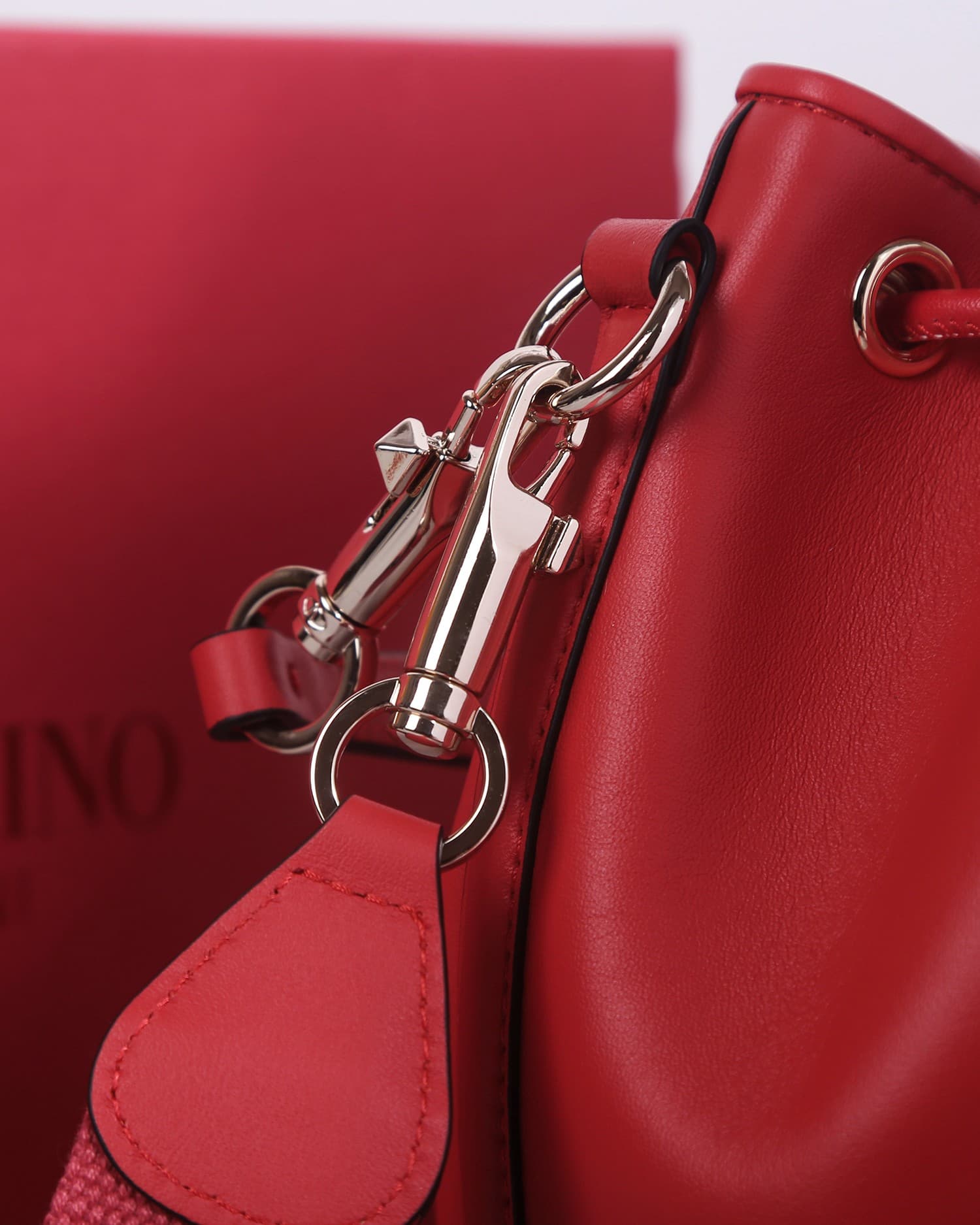 Valentino Garavani Locò calfskin leather bucket bag in red 22058 High