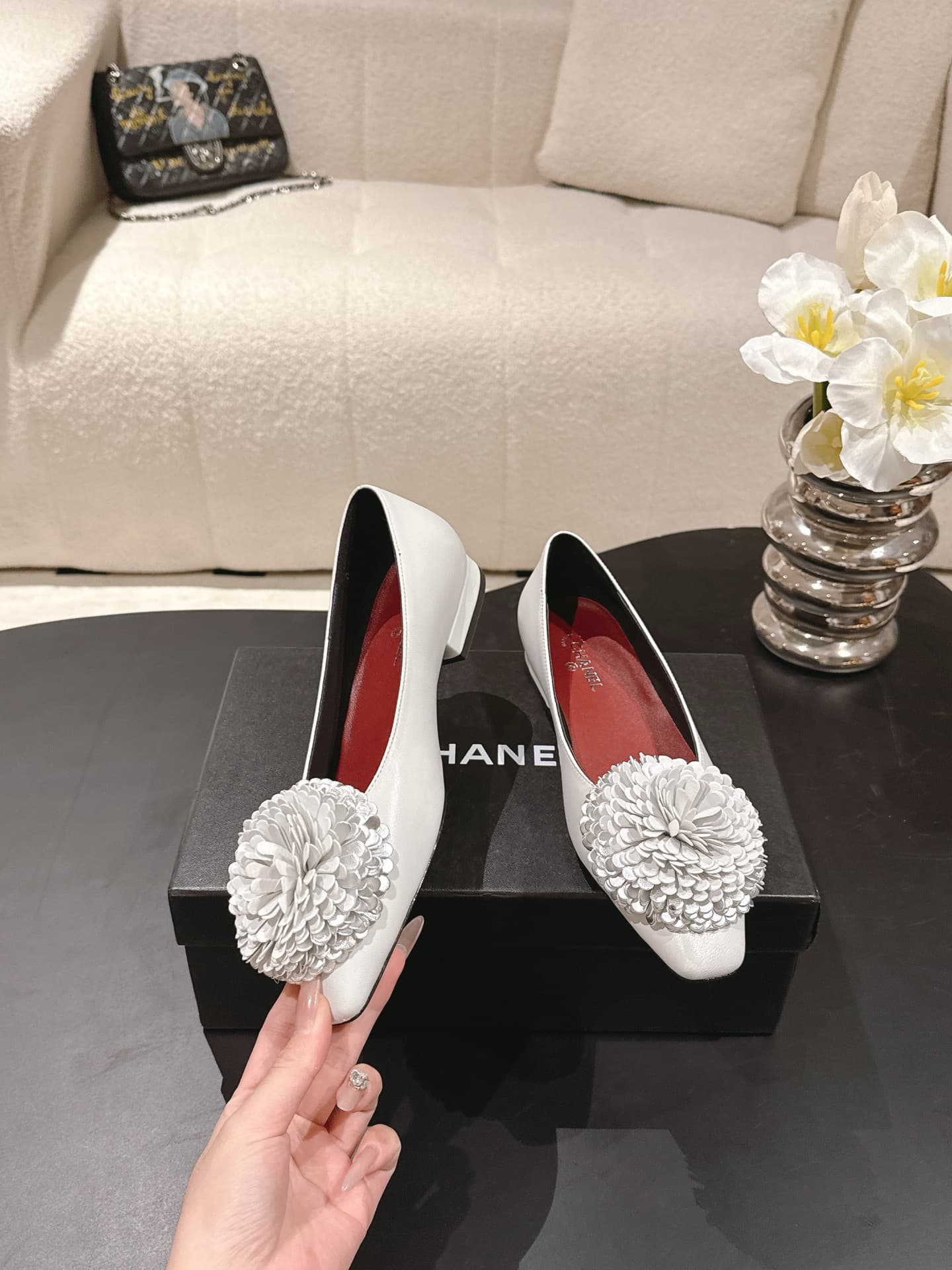 Chanel Floral Applique Ballet Flats Shoes Women