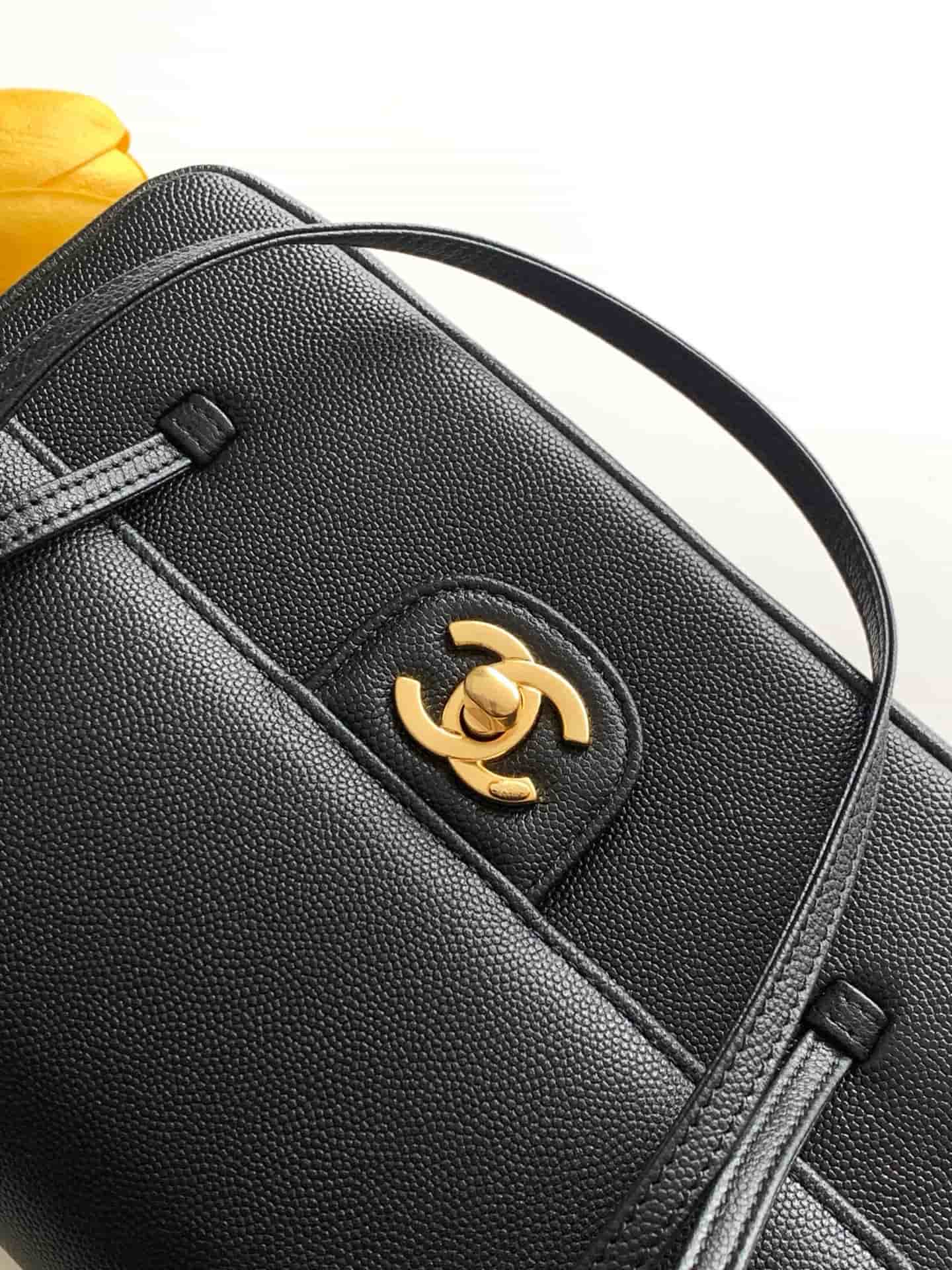 Chanel Small Flap Bag Grained Shiny Calfskin & Gold-Tone Metal AS6130 Black High