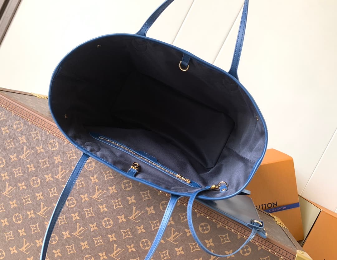 Louis Vuitton Neverfull MM Monoglam Tote Bag Metallic Blue Monogram M22921 High