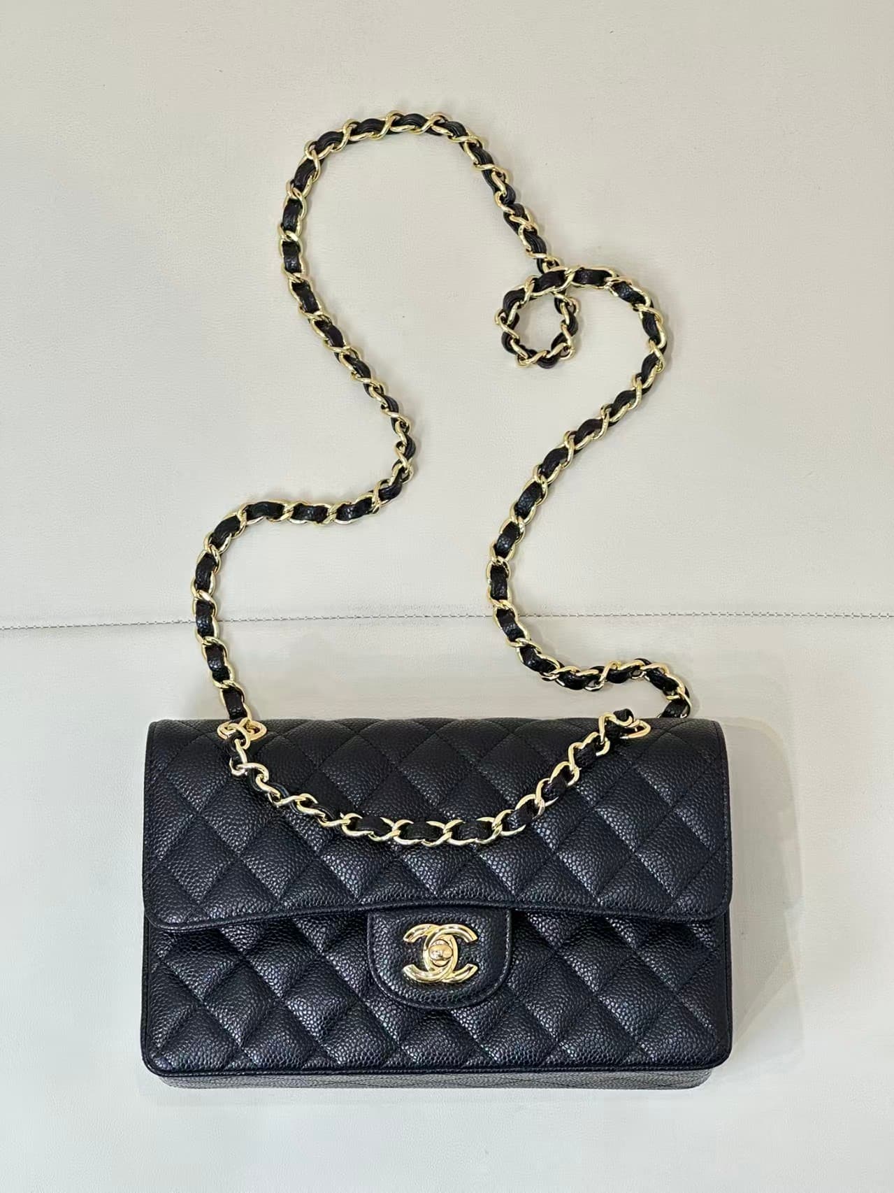 Chanel Small Classic Handbag Grained Calfskin & Gold-Tone Metal Black TOP