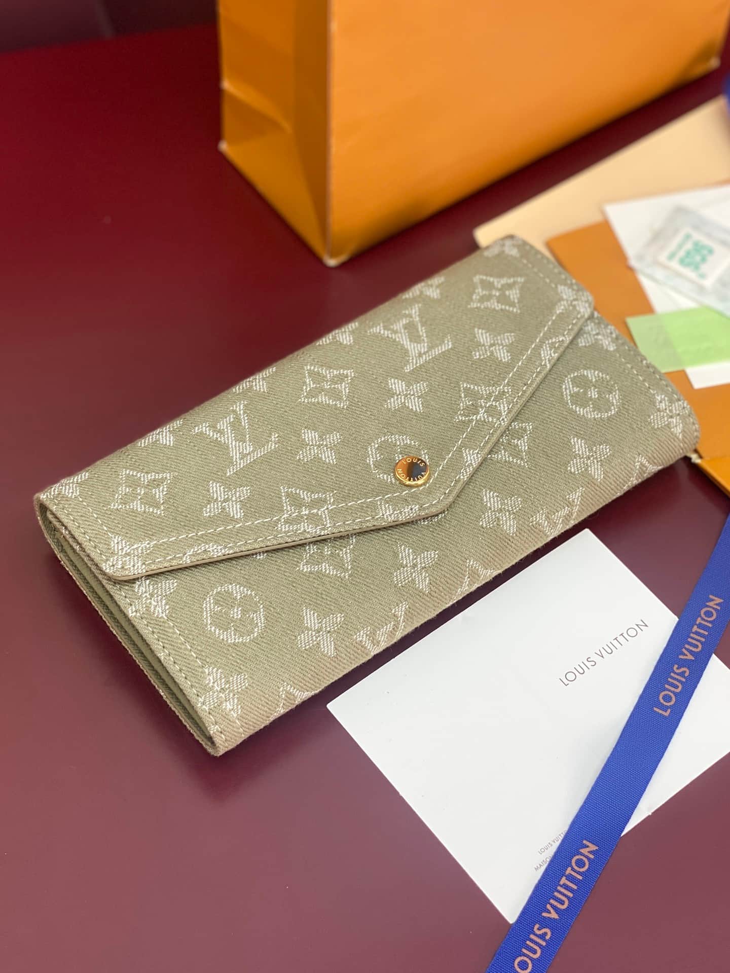 Louis Vuitton Sarah Wallet Khaki Denim M28280 High