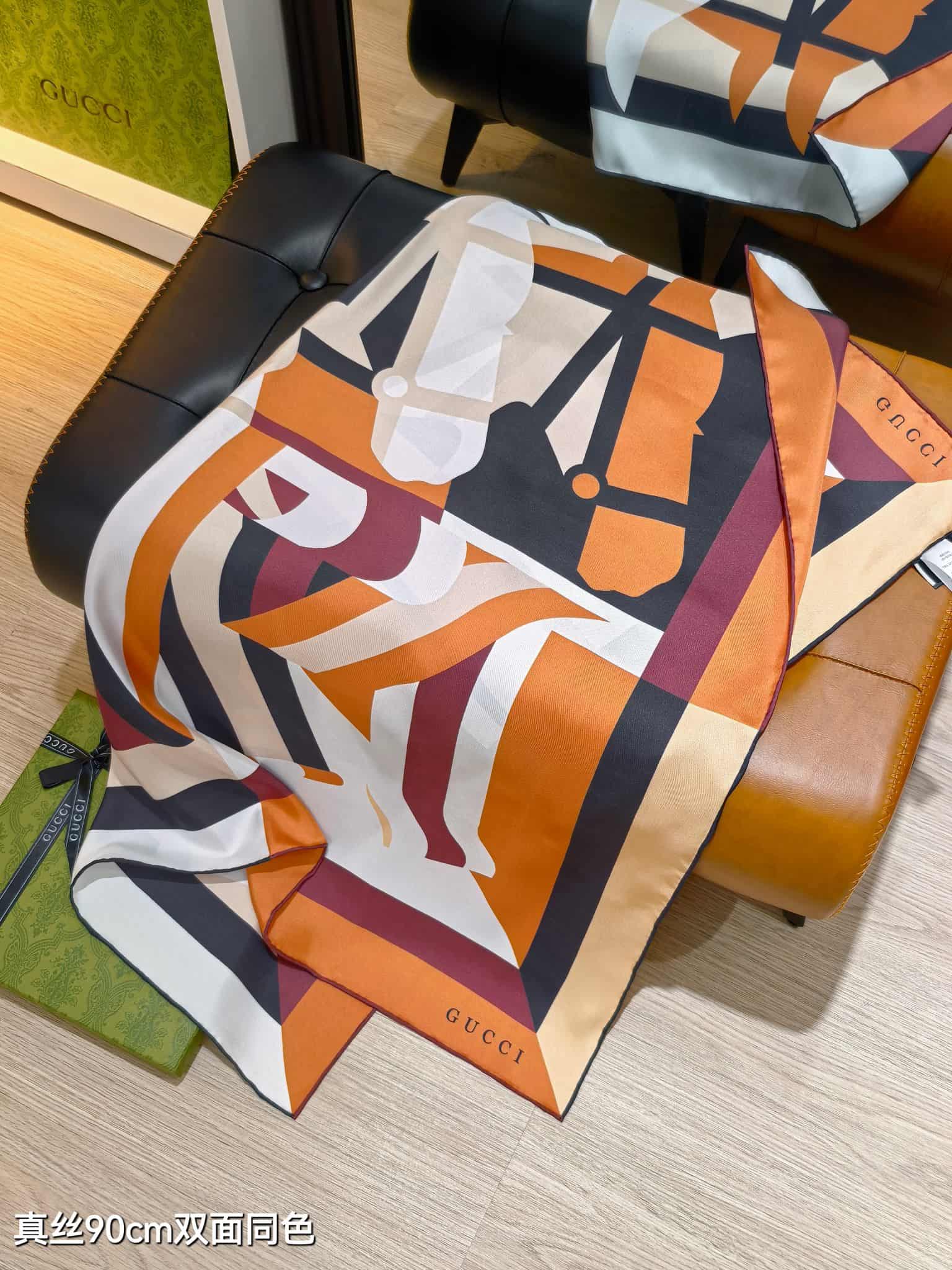Gucci Equestrian Print Silk Carré Scarf