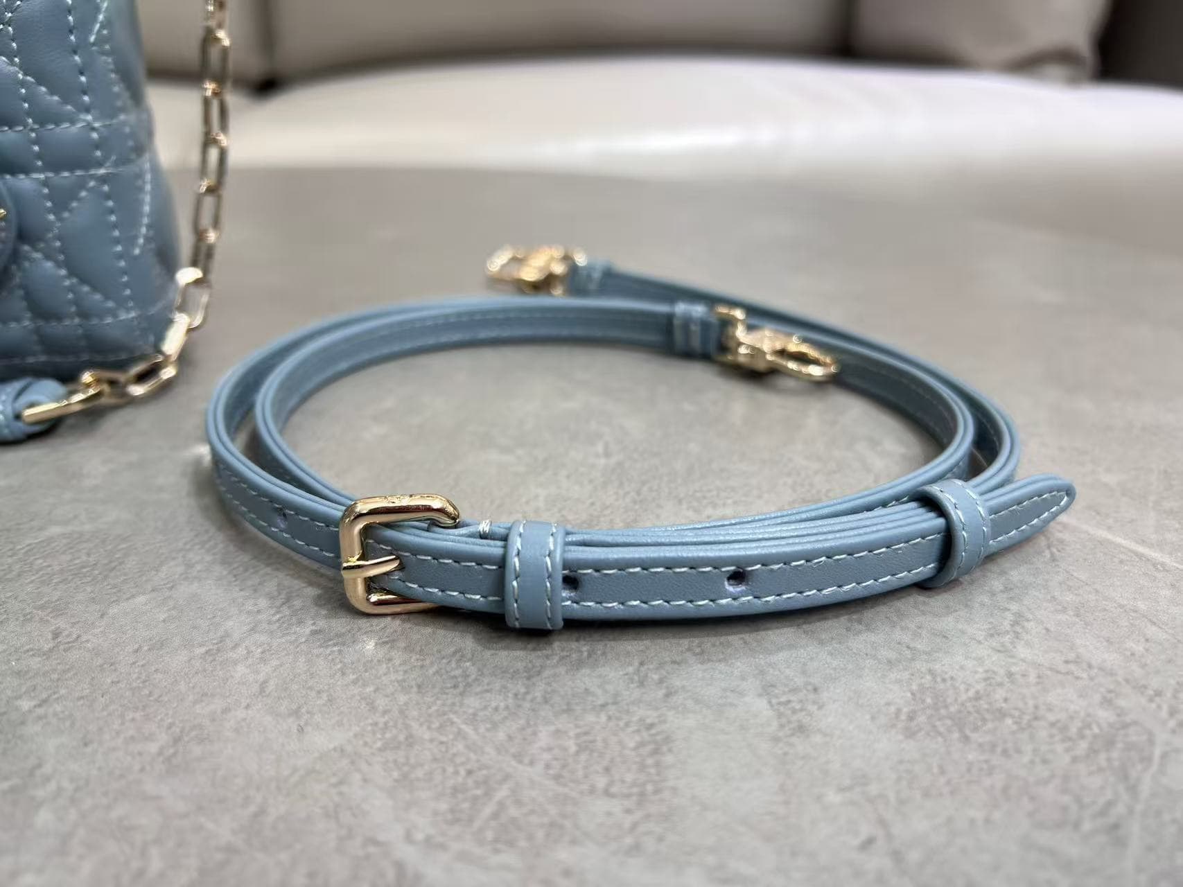 LADY D-JOY BAG MICRO Cannage Lambskin Blue High