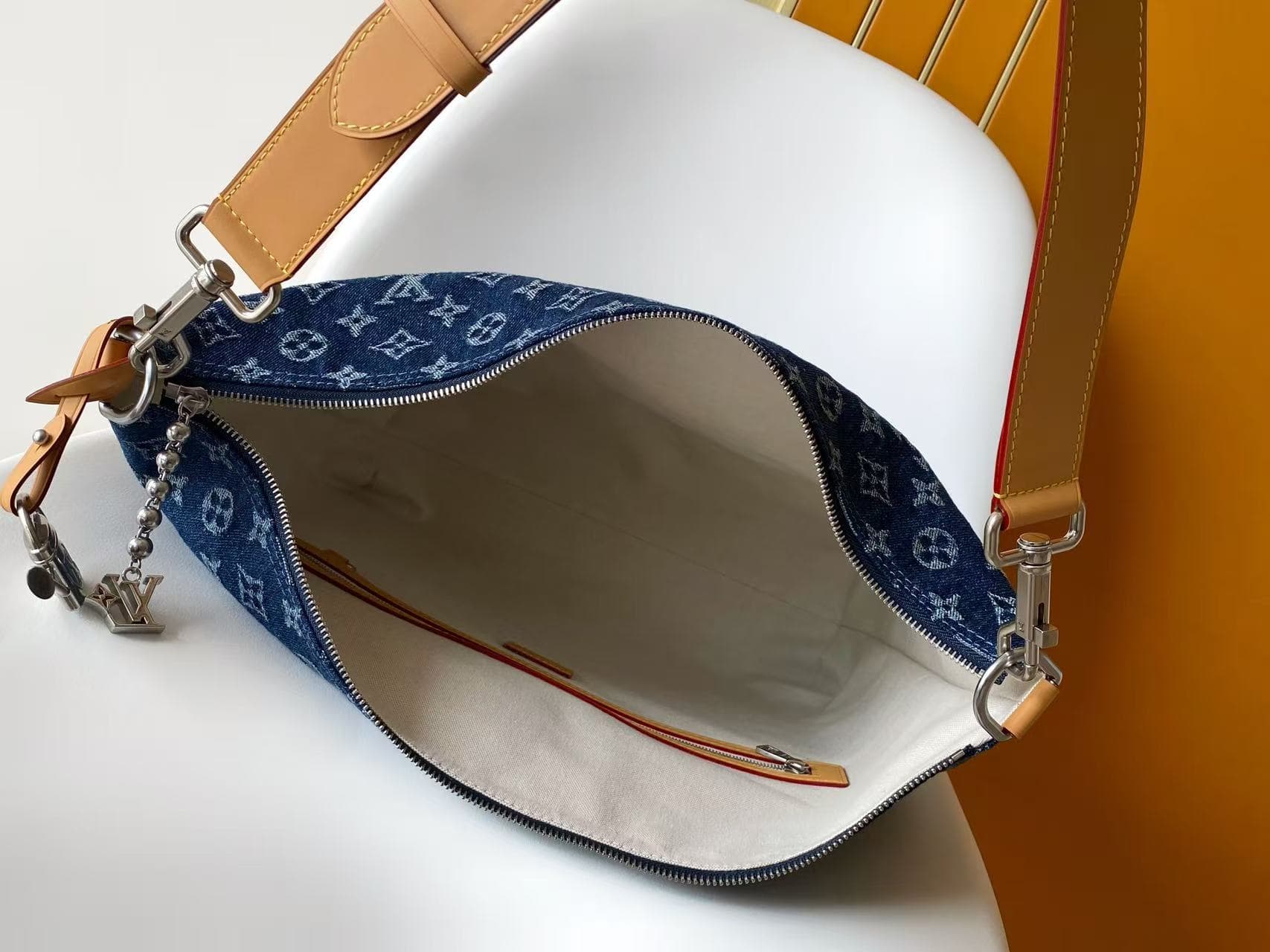 Louis Vuitton Vagabond Hobo Blue Monogram Flowers Denim M27555 High