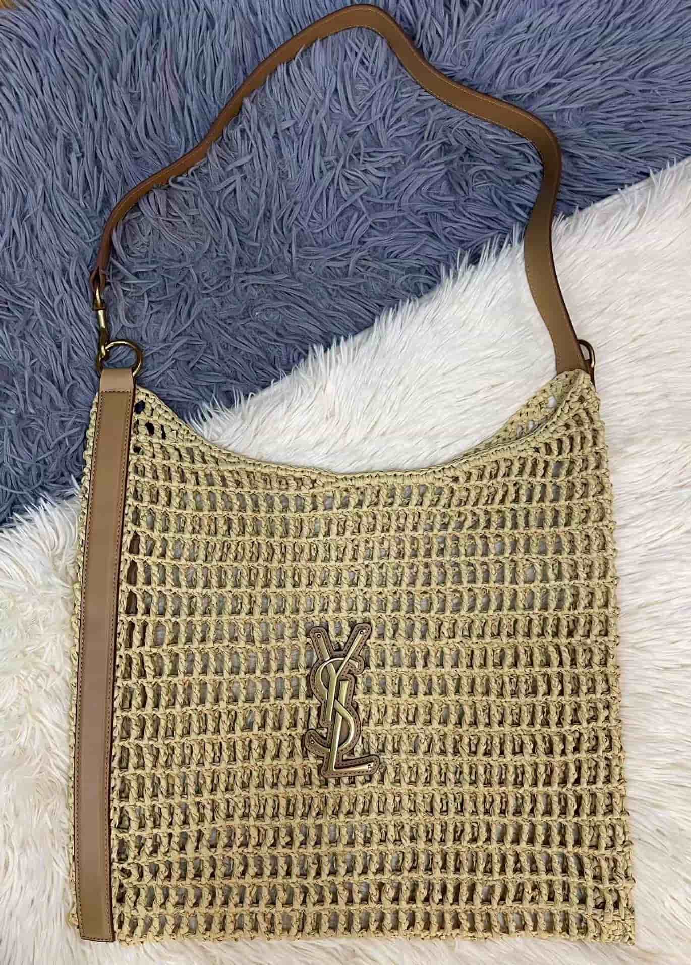 YSL OXALIS IN RAFFIA HANDCRAFTED CROCHET NET SHOULDER BAG High