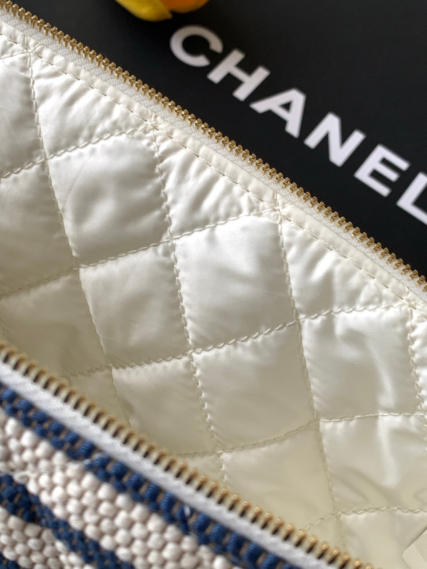 Chanel Zipped Case Printed Fabric & Gold-Tone Metal Blue & White AS4988 A