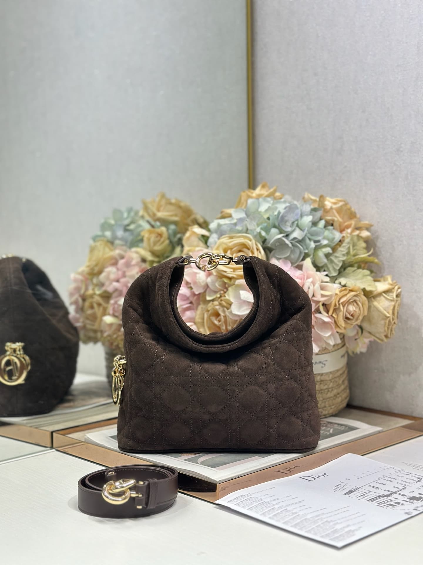 Dior Quilting Suede Handbag Coffee High