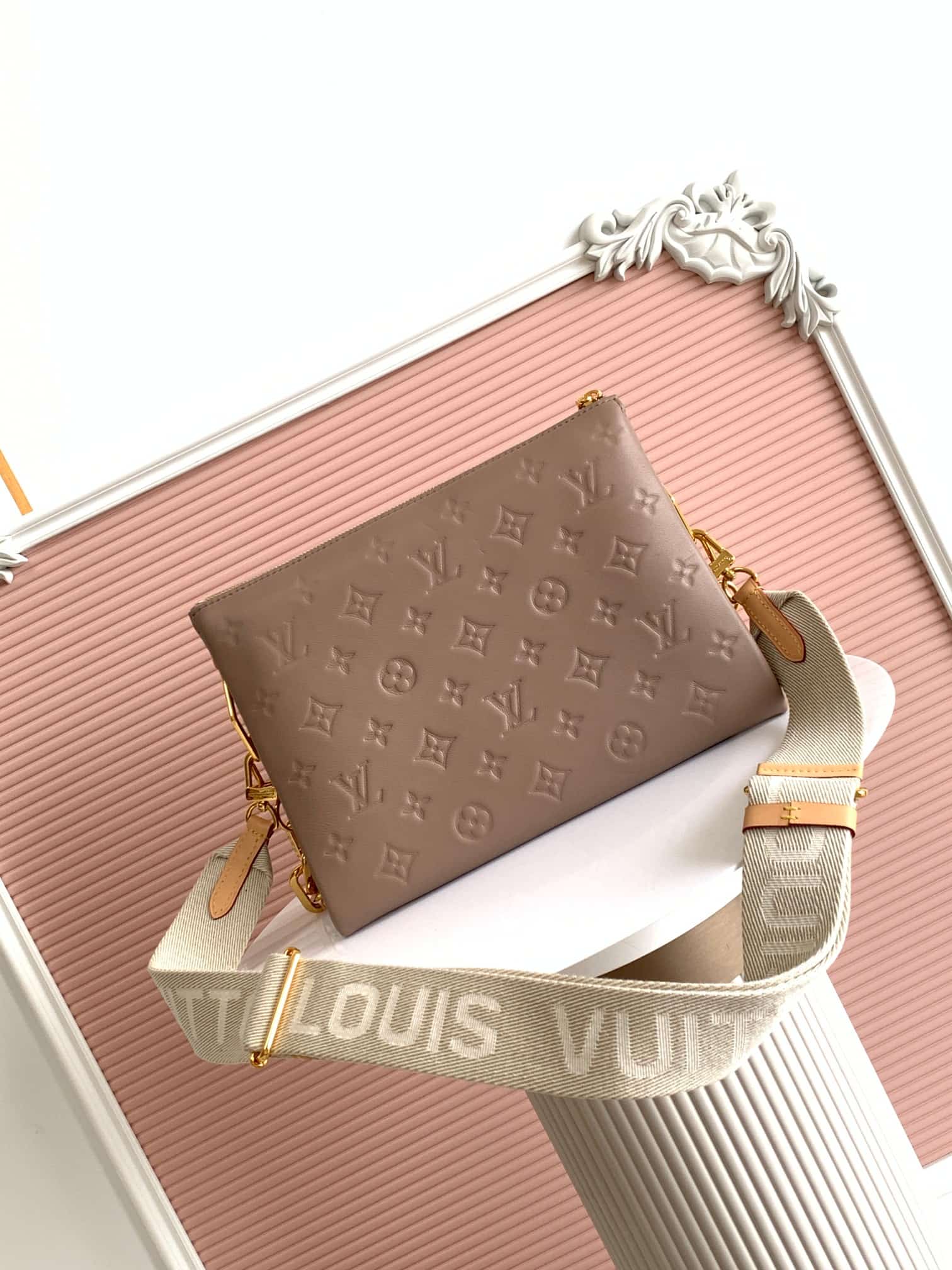 Louis Vuitton Coussin PM Taupe Monogram-embossed puffy lambskin M21263 High