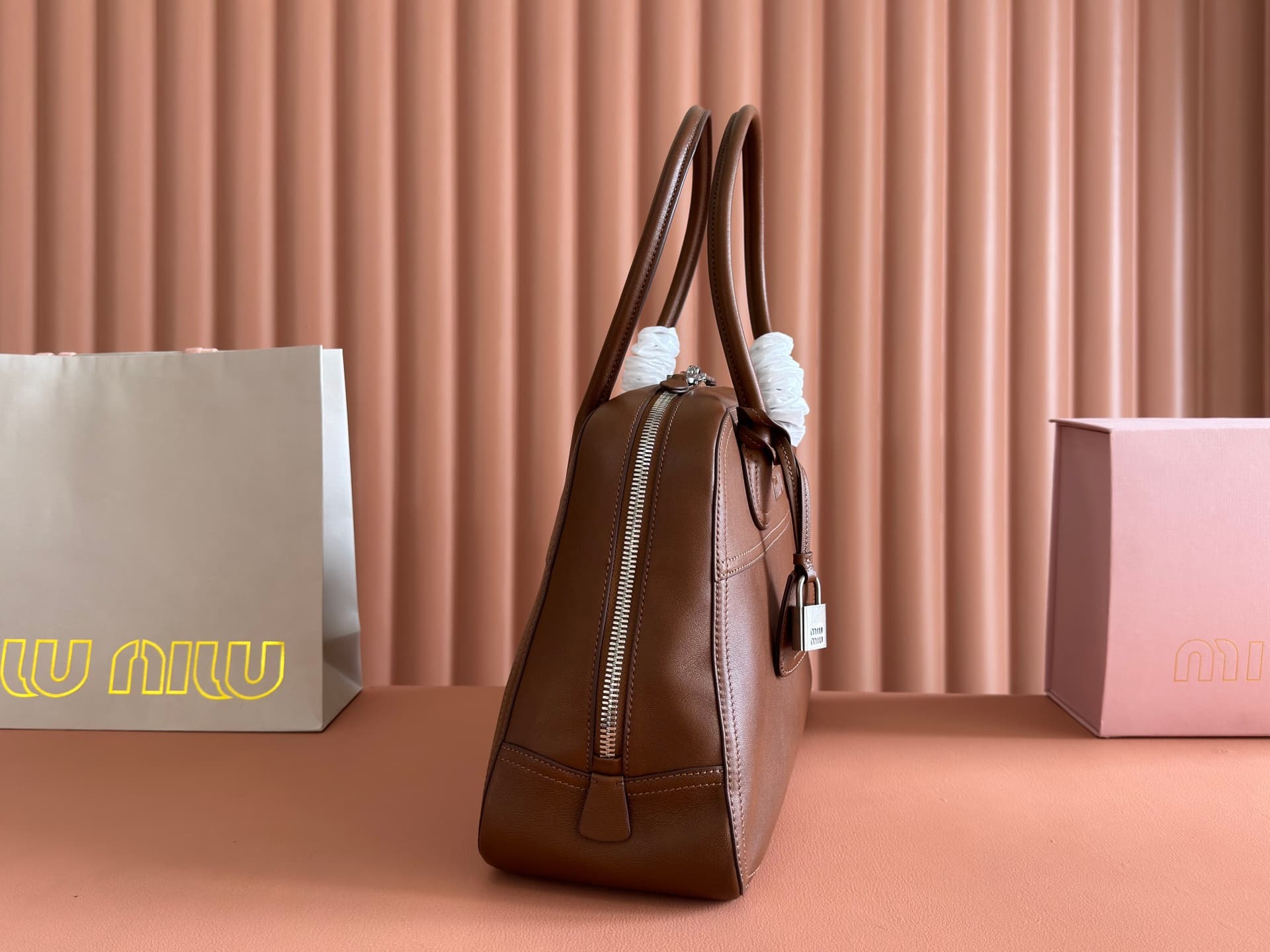 Miu Miu Vivant nappa leather bag Caramel 5BB196 TOP