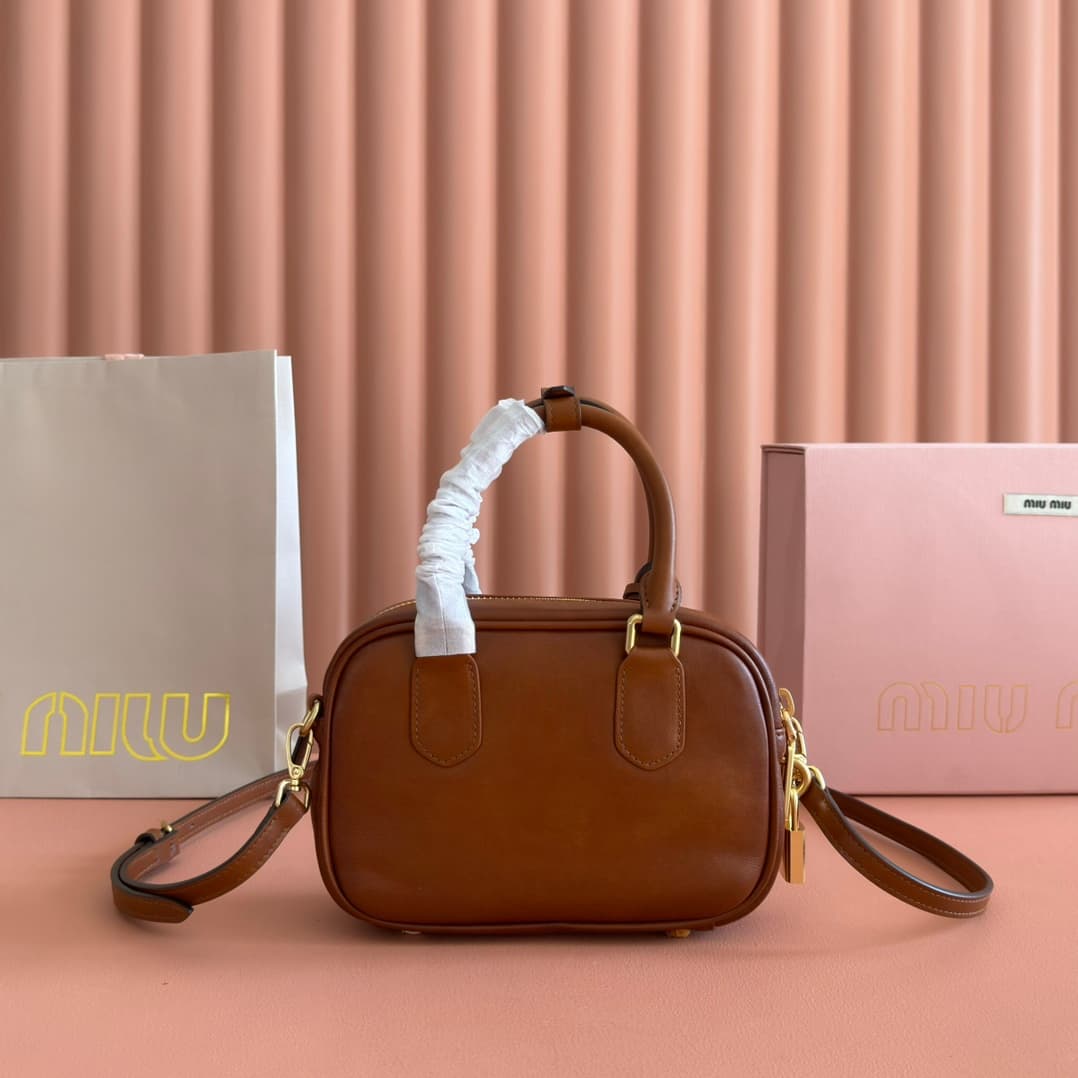 Miu Miu Arcadie Calfskin leather bag 5BB123 Cognac TOP