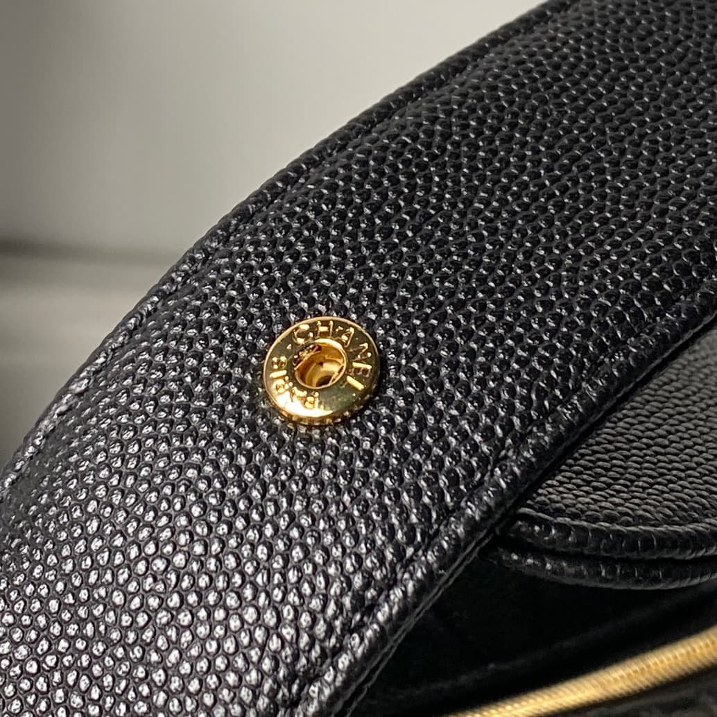 Chanel mini round hobo pouch bag AP4584 Grained Calfskin & gold-tone metal black high
