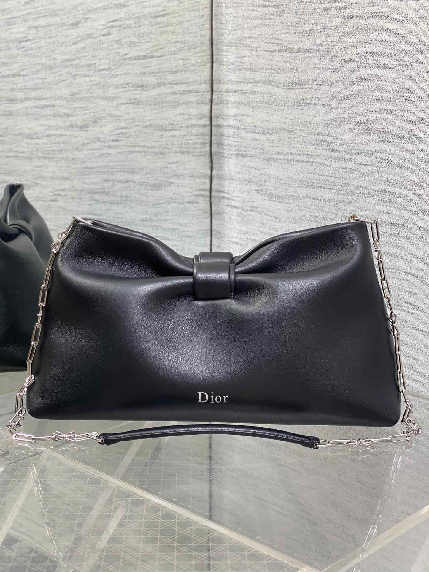 Medium Dior Bow Bag Black Leather High