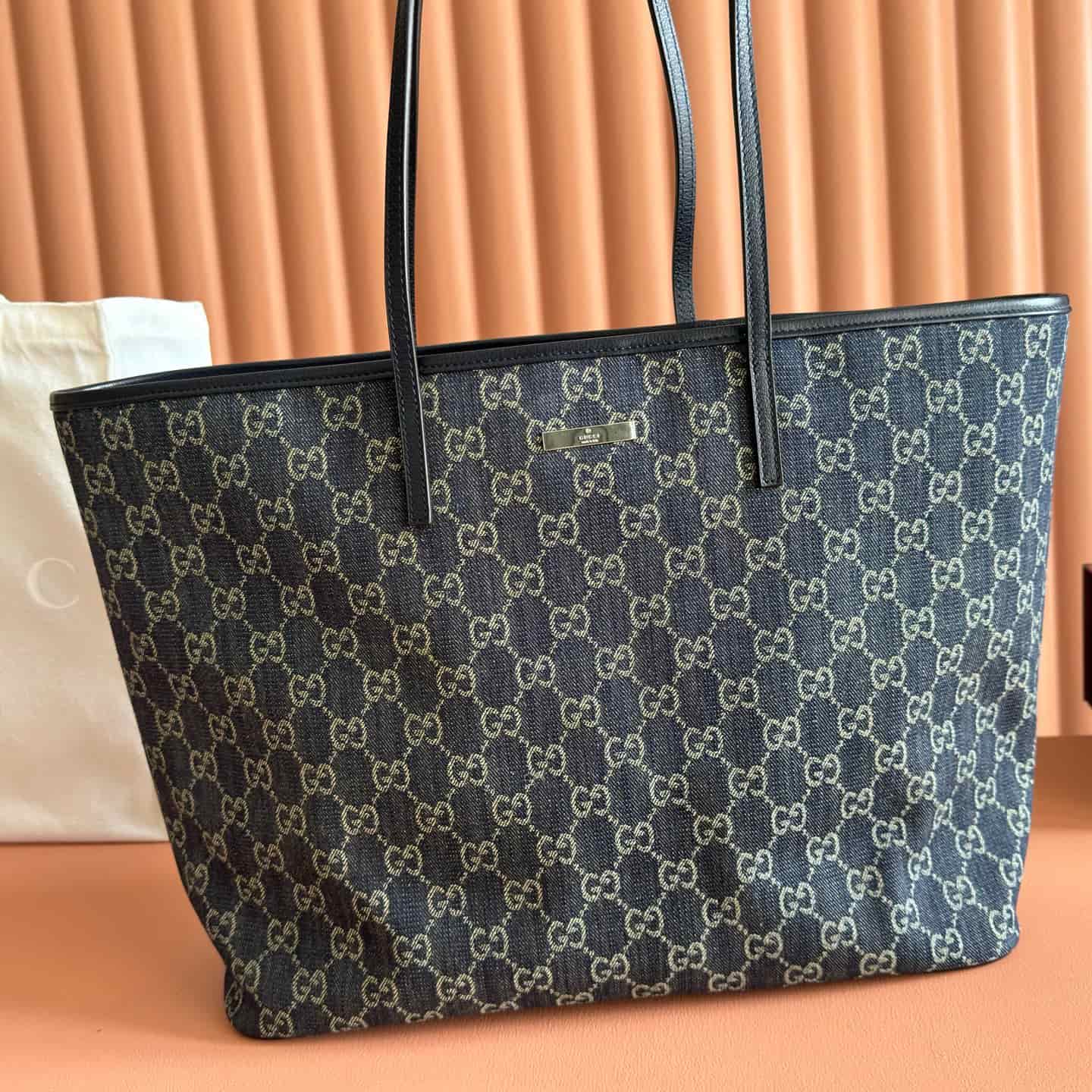 Gucci Tribeca large tote bag dark blue GG denim ‎874745 High