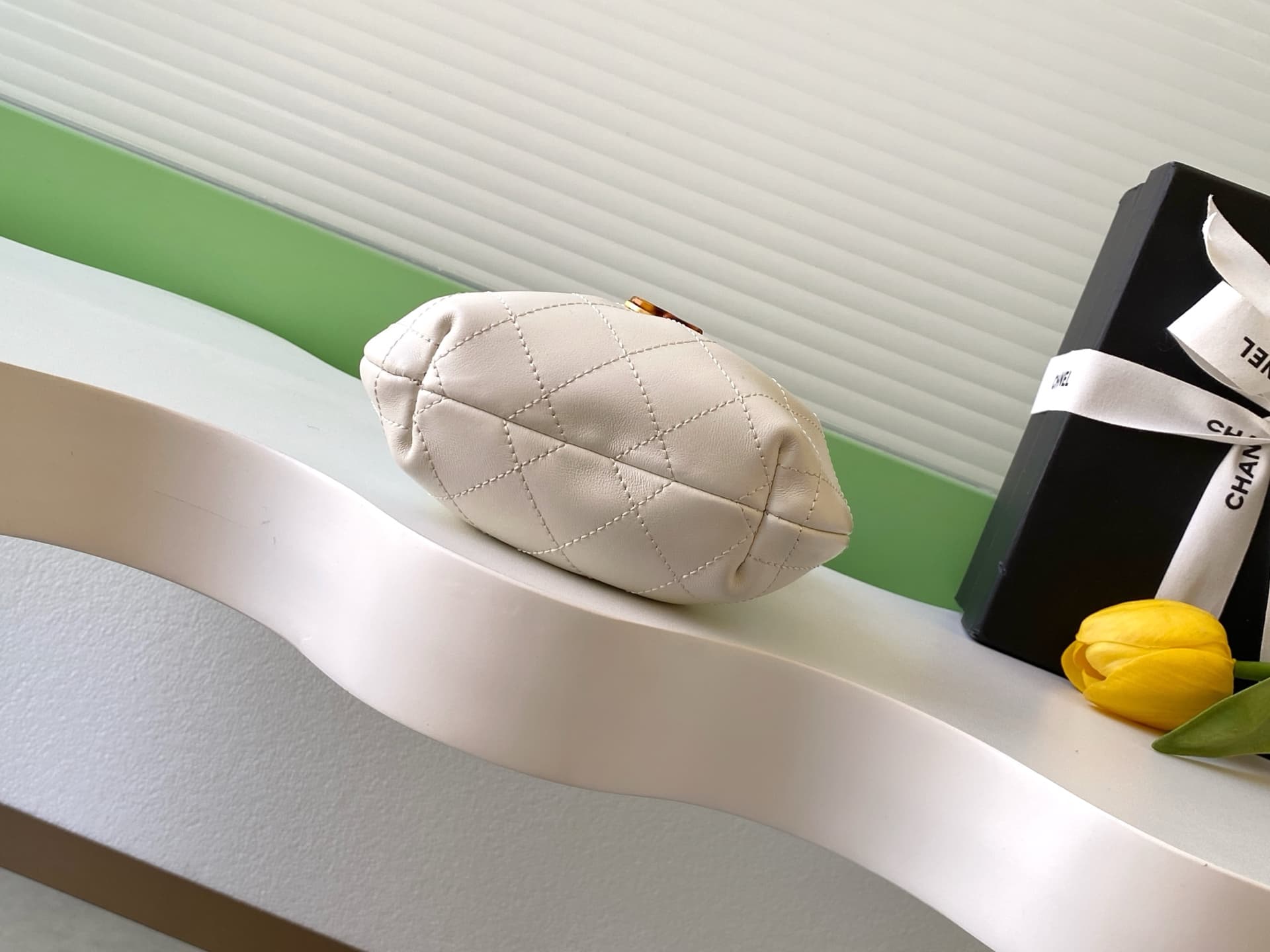Chanel Mini Hobo Bag Lambskin-Shell Effect Plexi & Gold-Tone Metal White AS4981 High