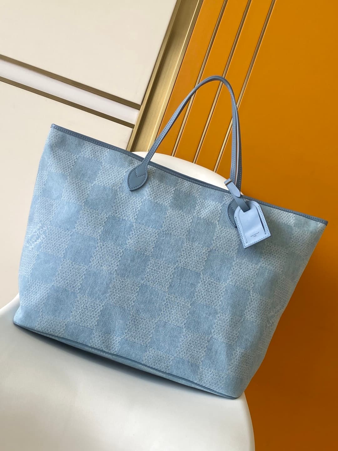 Louis Vuitton Nevereverfull Denim Blue Damier Denim 3D cotton canvas N00198 High
