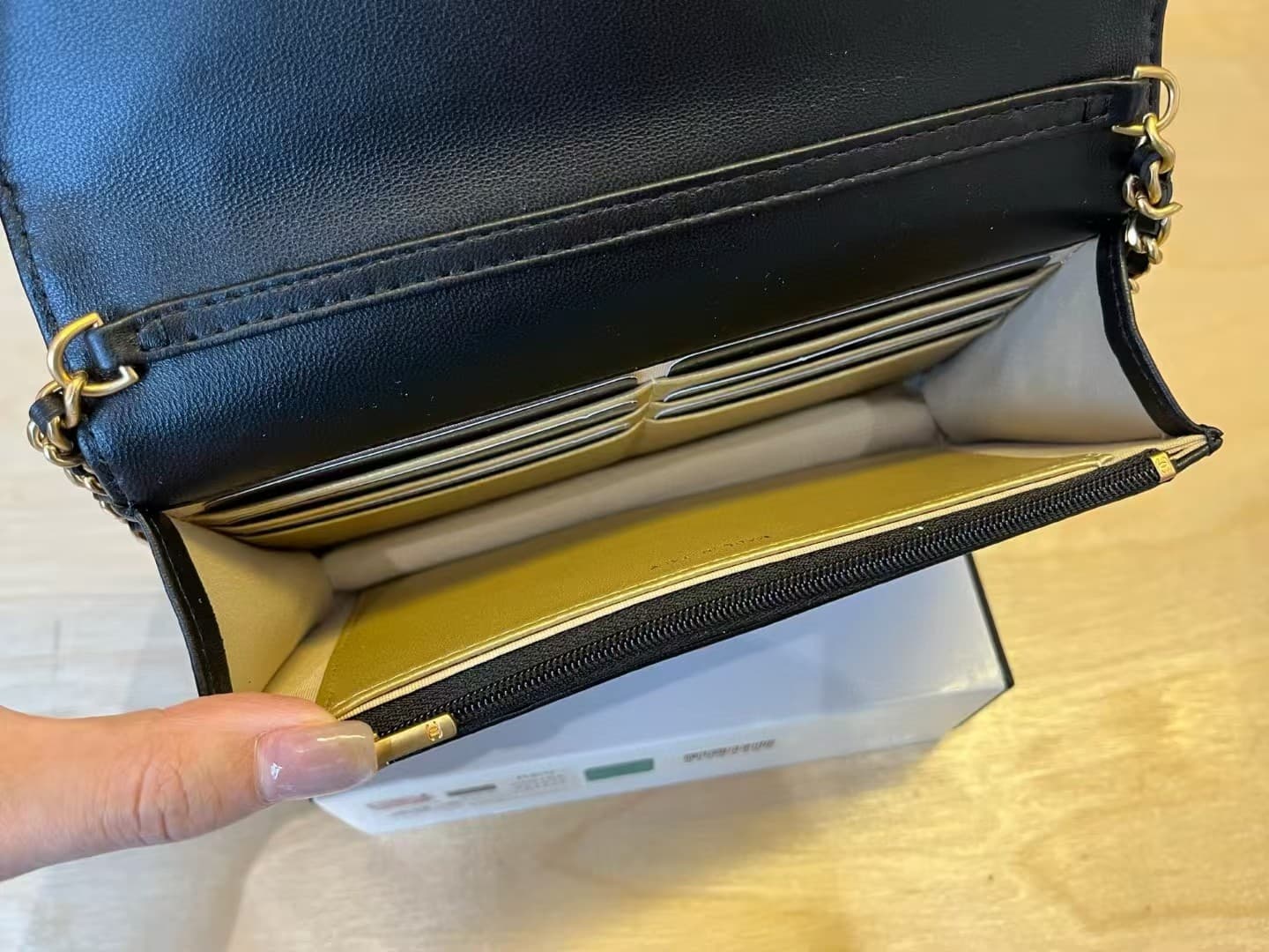 Chanel Wallet On Chain Shiny Lambskin & Gold Tone Metal Black A