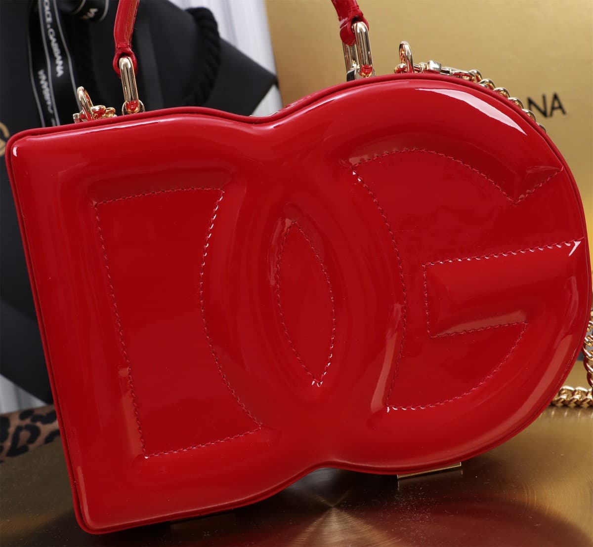 Dolce & Gabbana red patent leather DG Logo handbag high