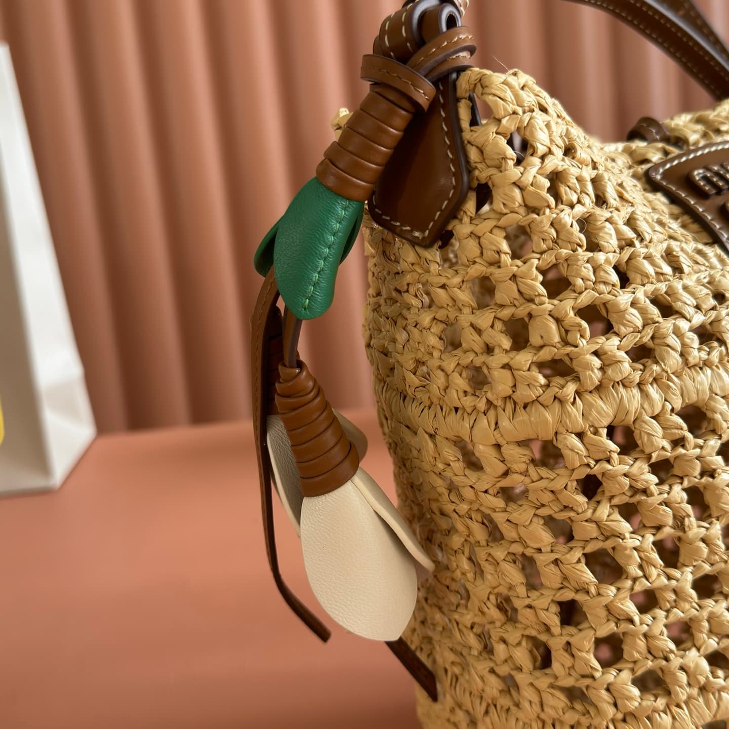 Miu Miu Raffia Crochet Drawstring Pouch 5BE104 TOP