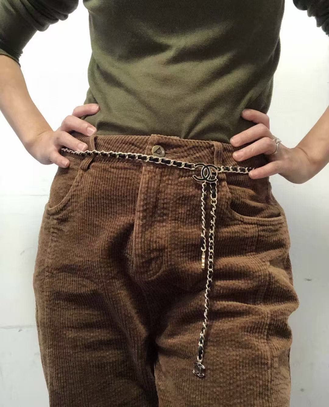 Chanel interwoven leather and metal chain belt
