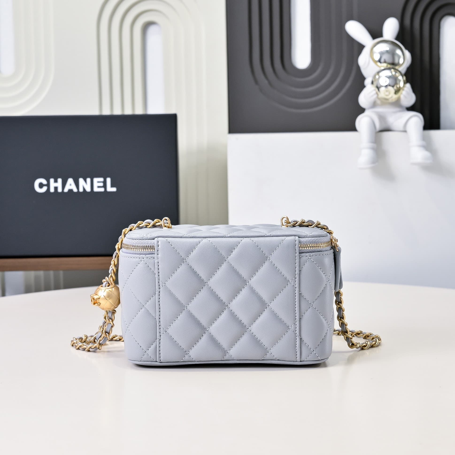 Chanel Vanity with Chain AP2303 Lambskin Gold Metal Grey High