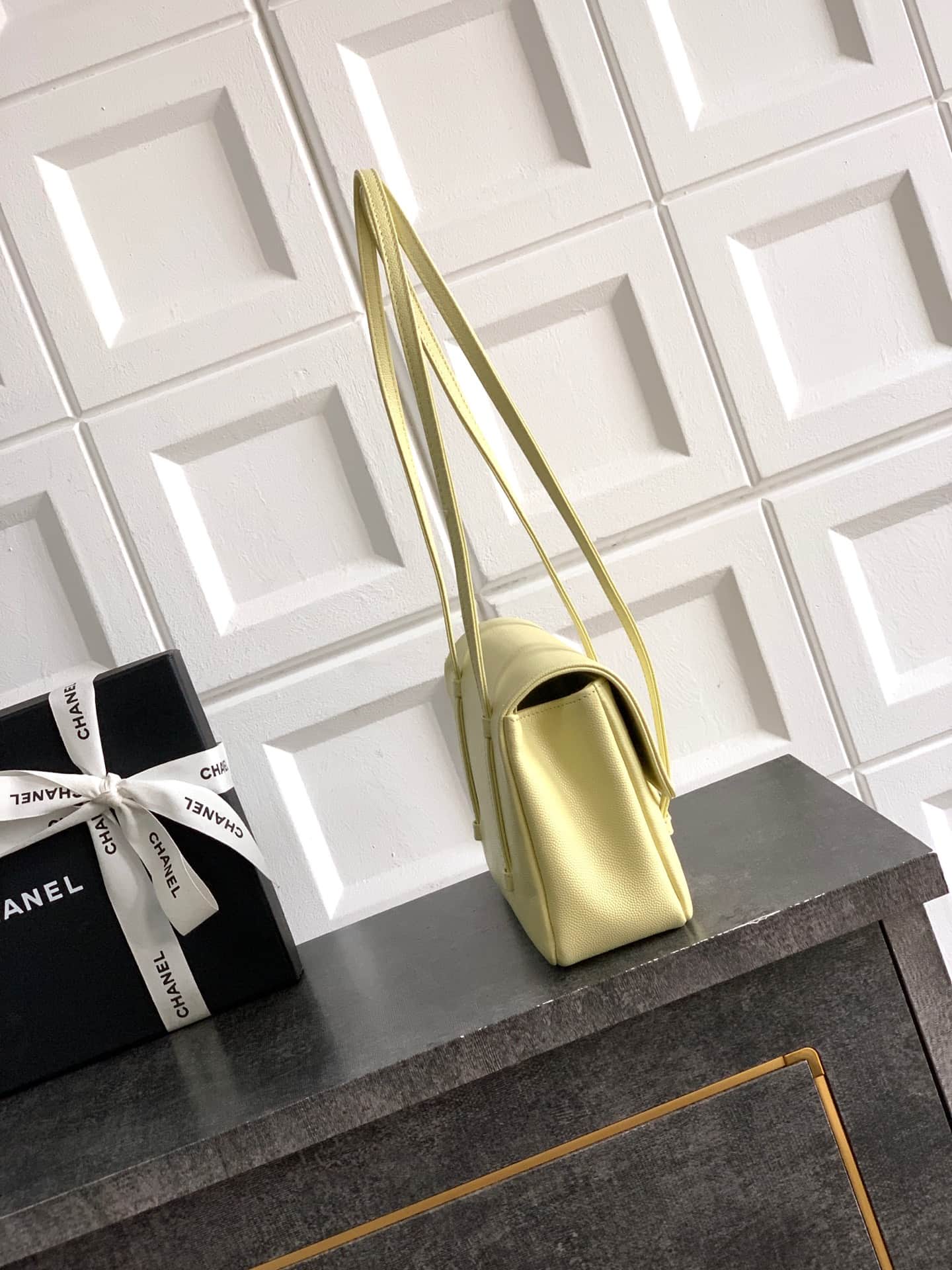 Chanel Clutch with Leather Strap Grained Shiny Calfskin & Gold-Tone Metal Yellow  5809 High