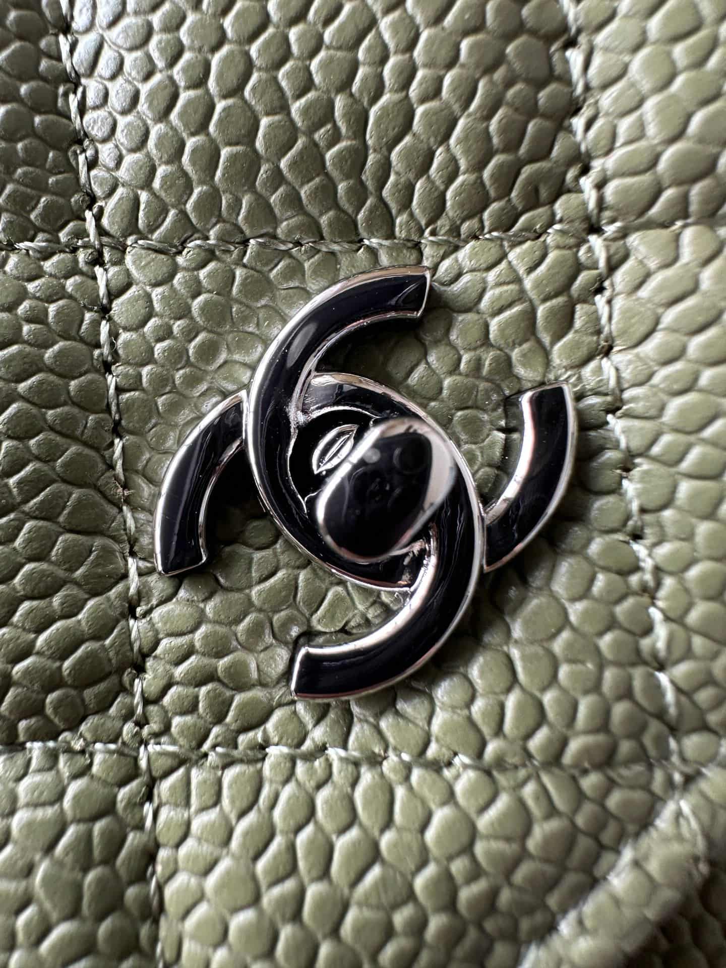 Chanel Classic Wallet on Chain Grained Shiny Calfskin & Silver-Tone Metal AP4241 Dark Green High