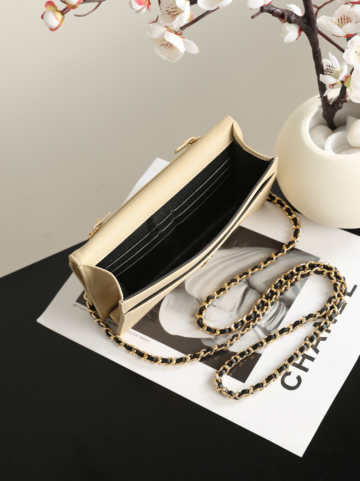 Chanel Wallet on Chain Shiny Grained Calfskin Lambskin & Gold-Tone Metal Beige AP5455 A