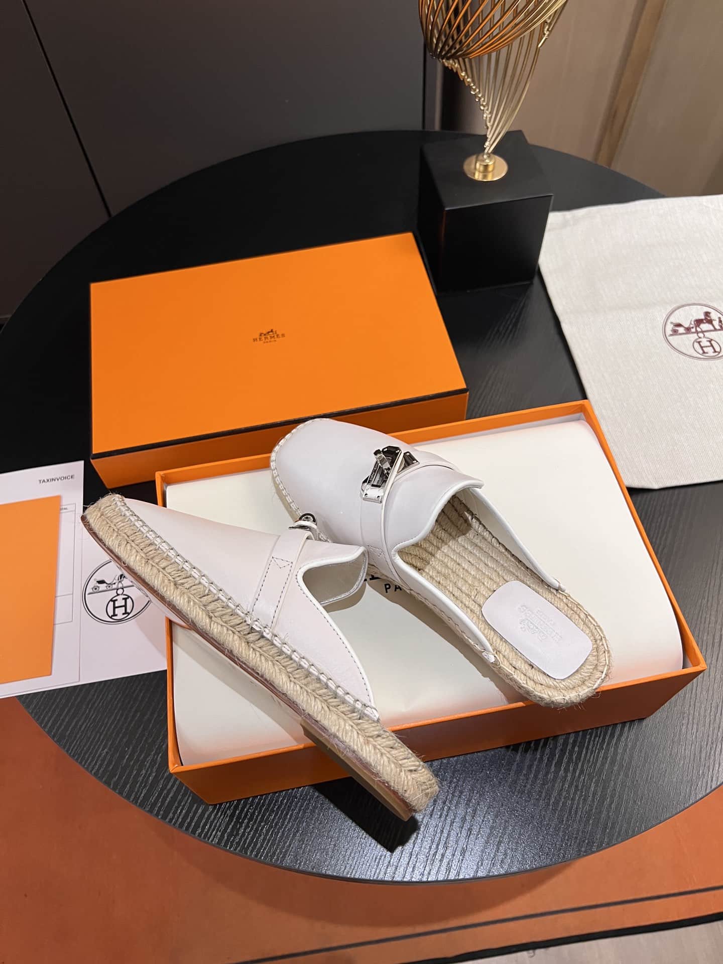 Hermes Feria espadrille Leather Mules Shoes Women