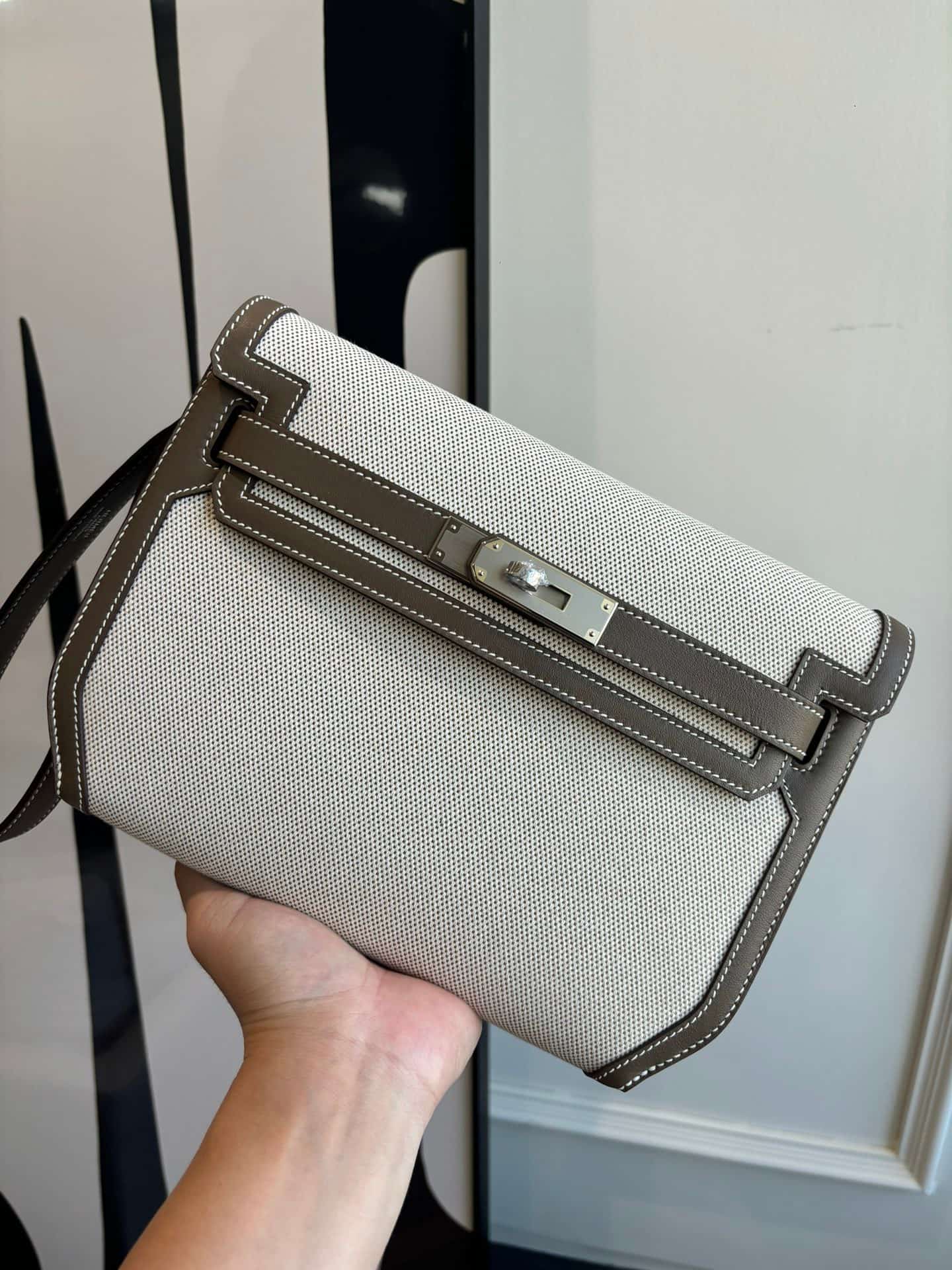 Hermes Kelly Depeches 25 pouch in H canvas and Swift Leather WAX High
