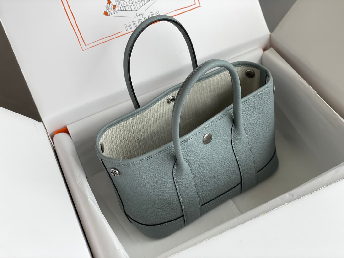 Hermes Garden Party 23 bag in Blue Pale Togo Leather WAX High
