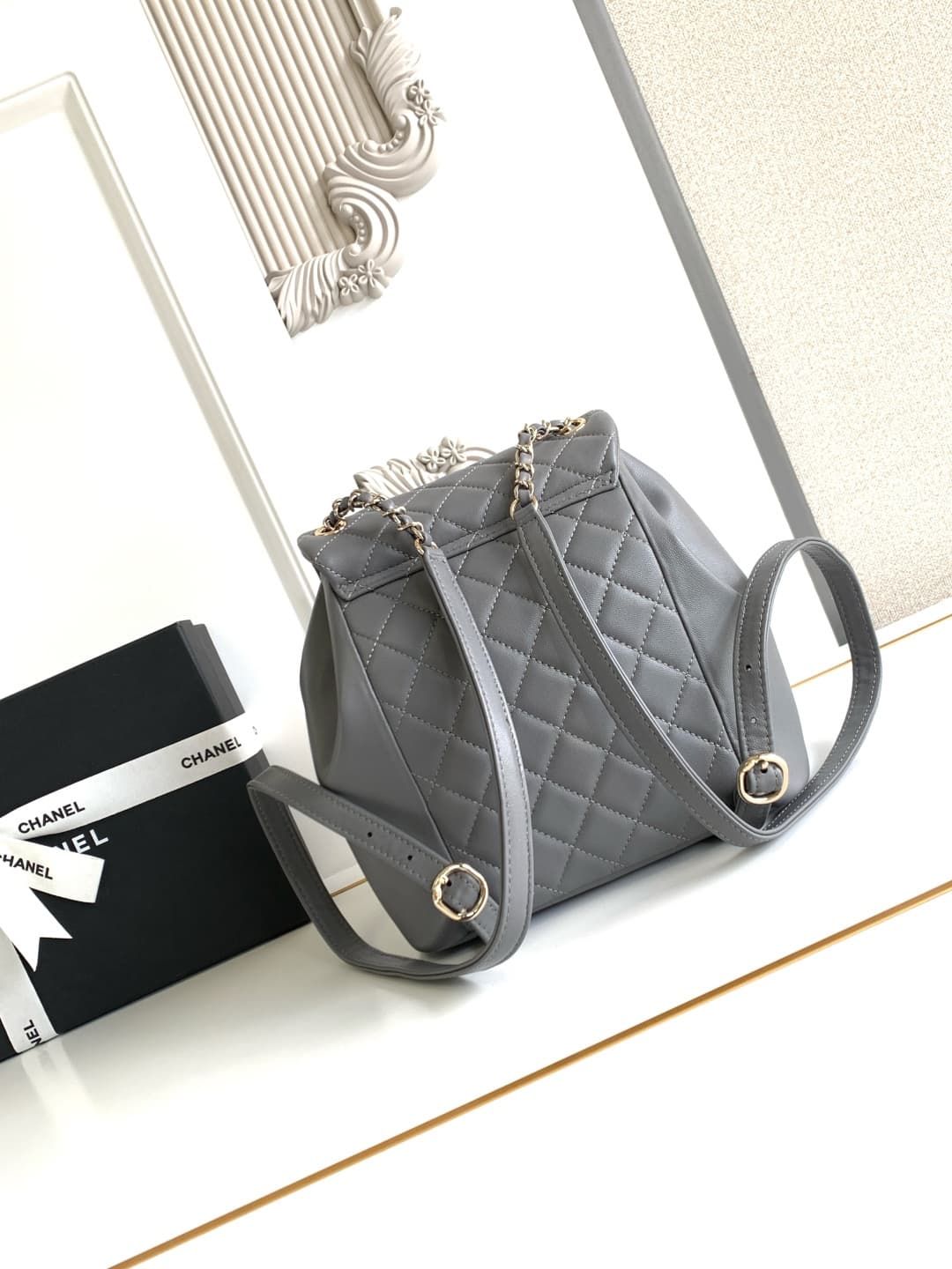 Chanel Medium Quilted Duma Backpack Lambskin AS3618 Grey A