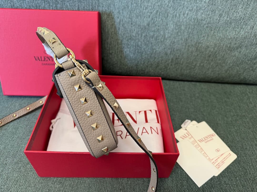 Valentino Garavani Mini Rockstud Grainy Leather Crossbody Bag in Grey High