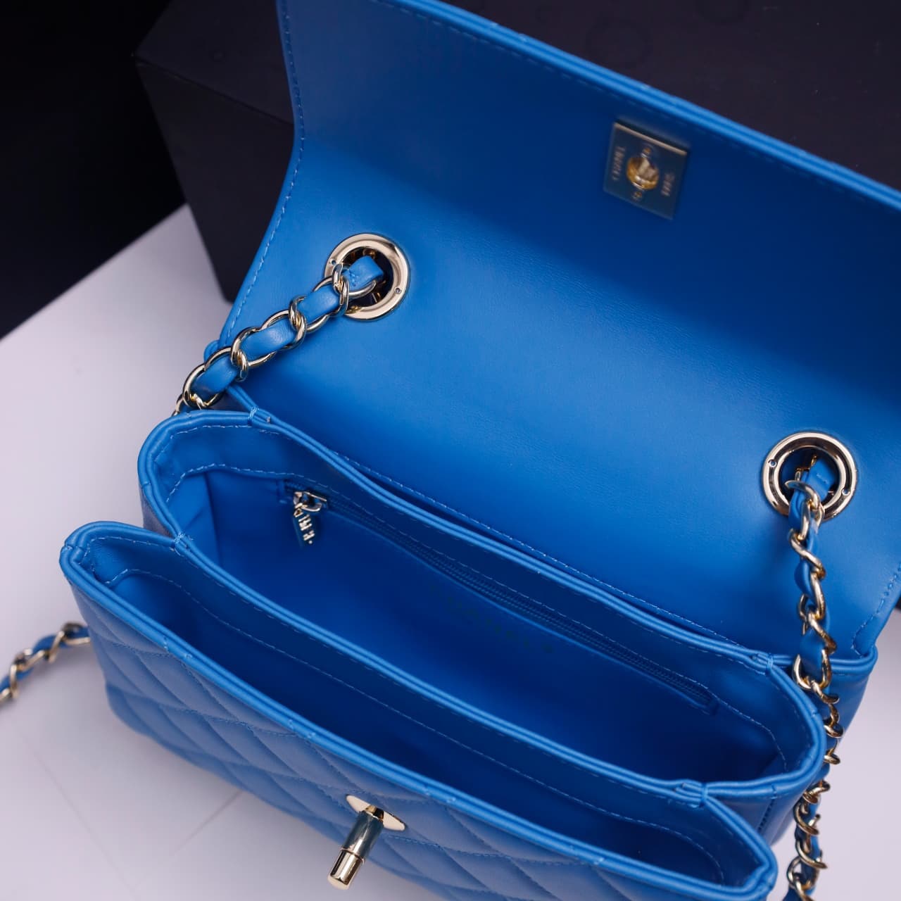 Chanel MINI FLAP BAG WITH TOP HANDLE AS4654 Lambskin &Gold-Tone Metal Blue A
