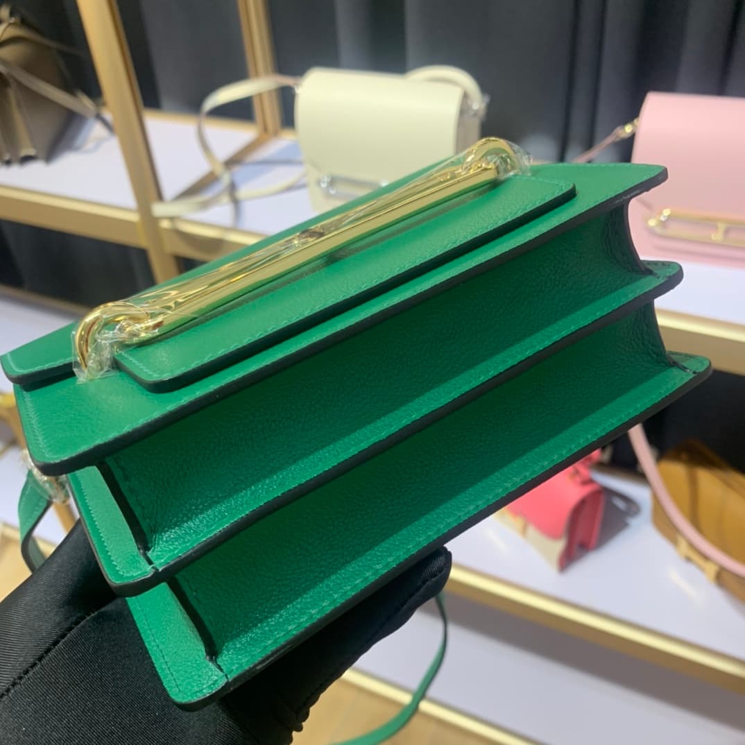 Hermes Roulis wallet in Menthe Green Calfskin Etoupe WAX Gold/Silver-Metal High